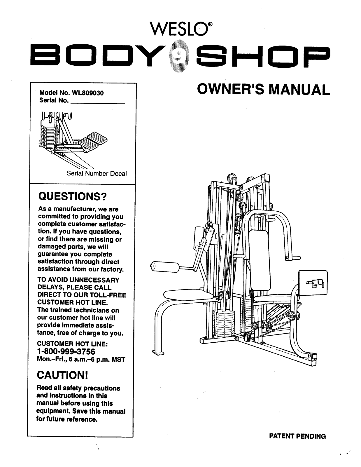 Weslo WL809030 Owner's Manual