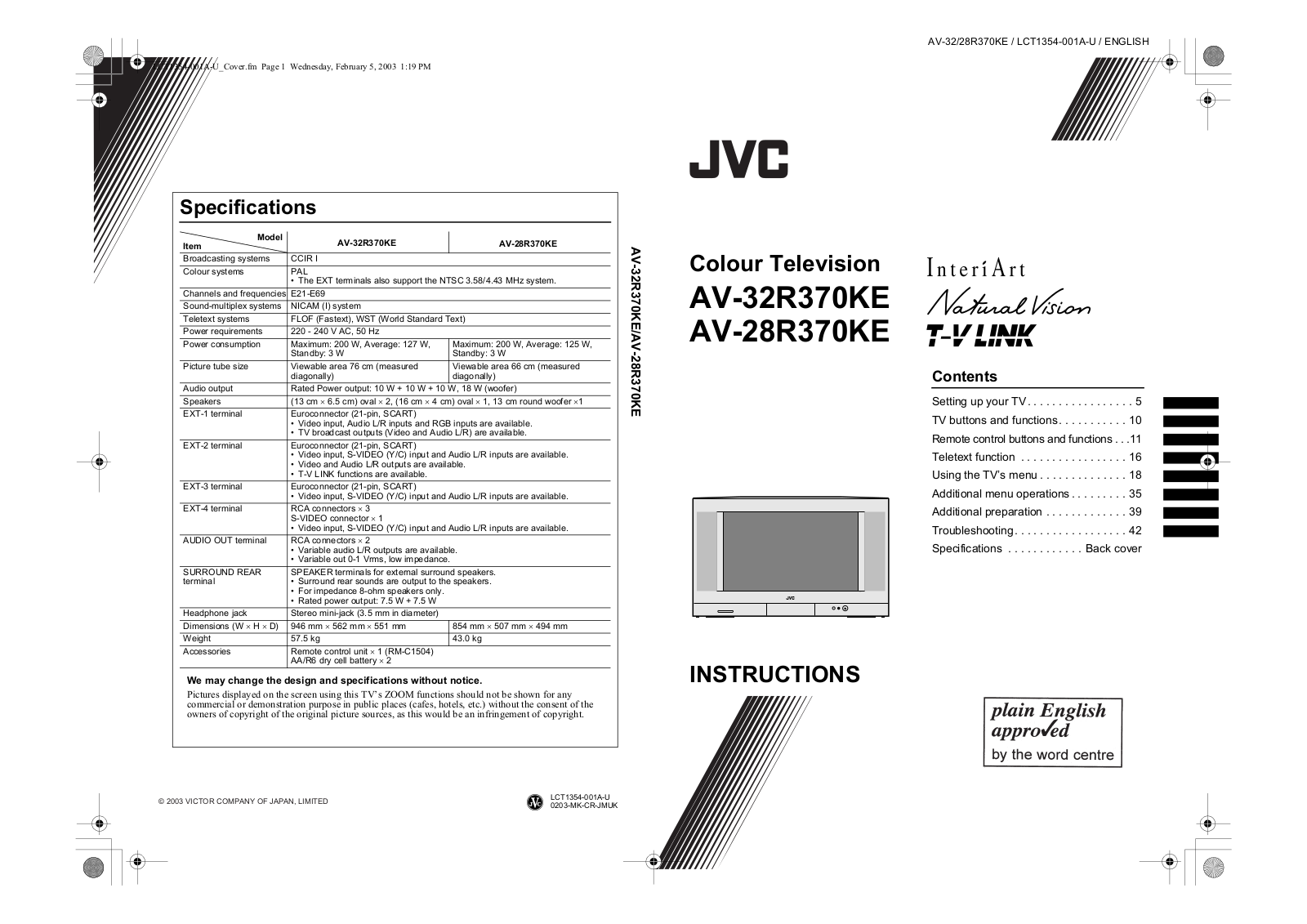 JVC AV-28T35SPE, AV-28T67SKE User Manual