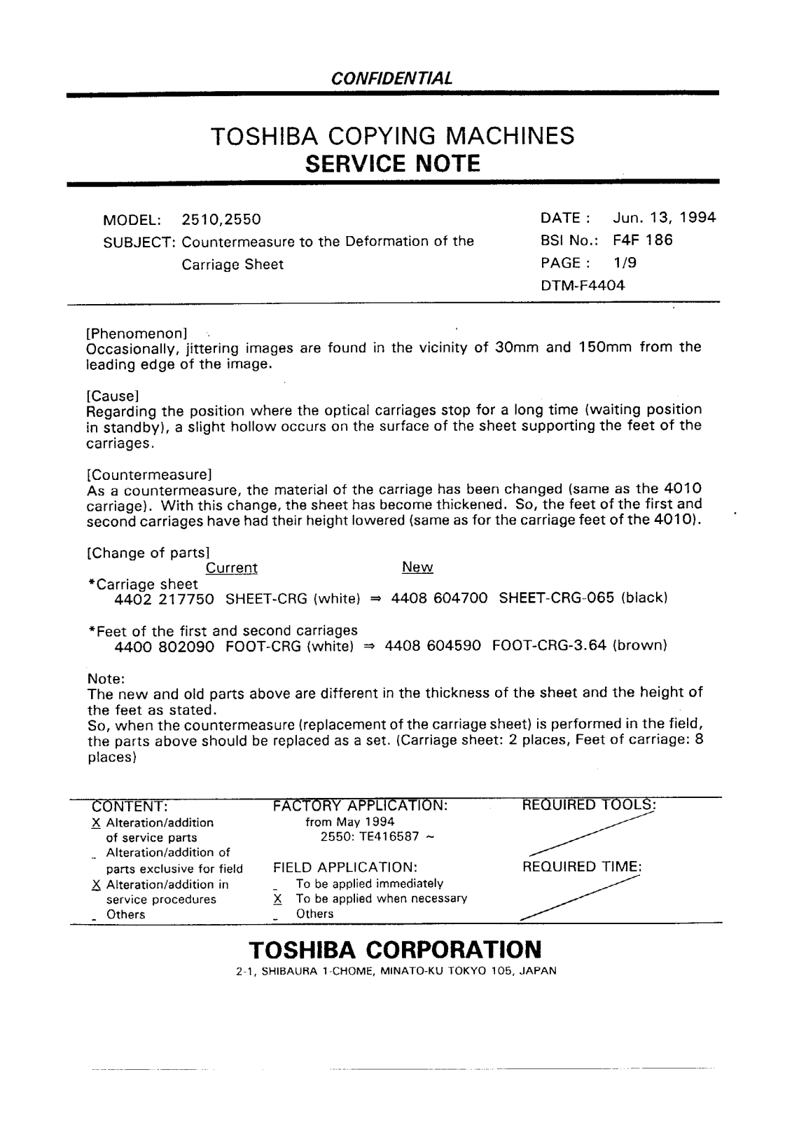 Toshiba f4f186 Service Note