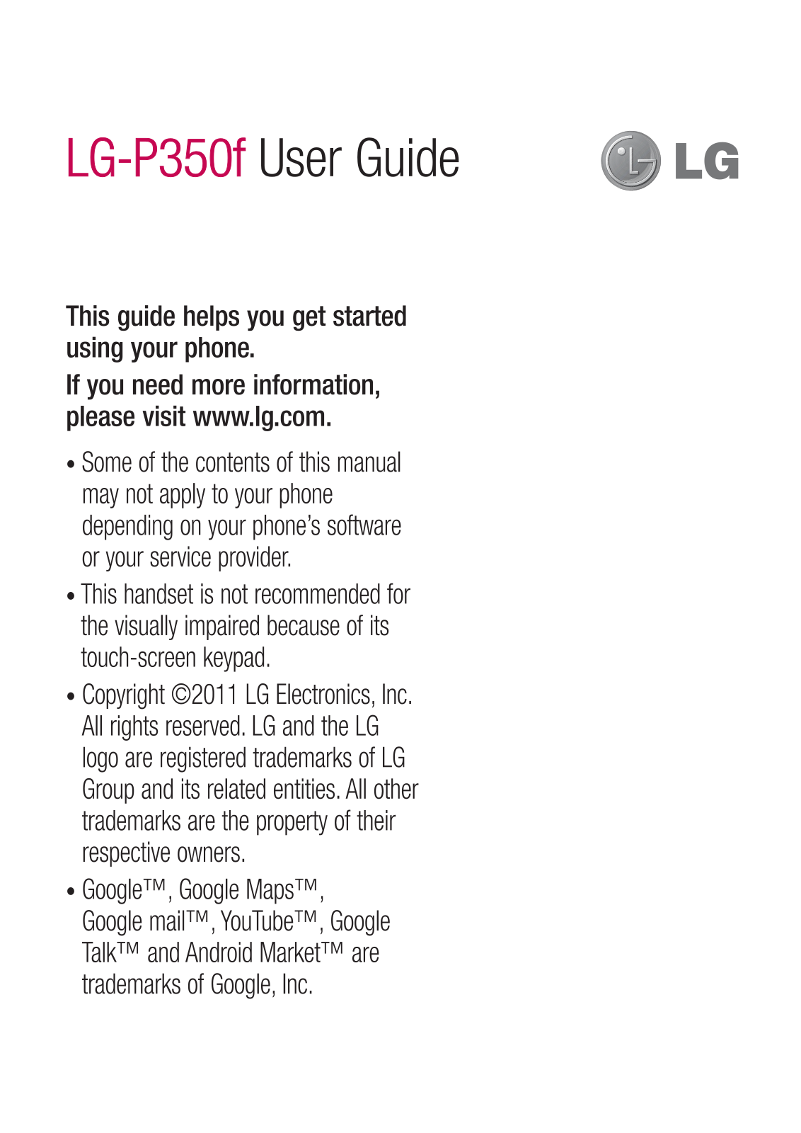 LG P350F Users manual