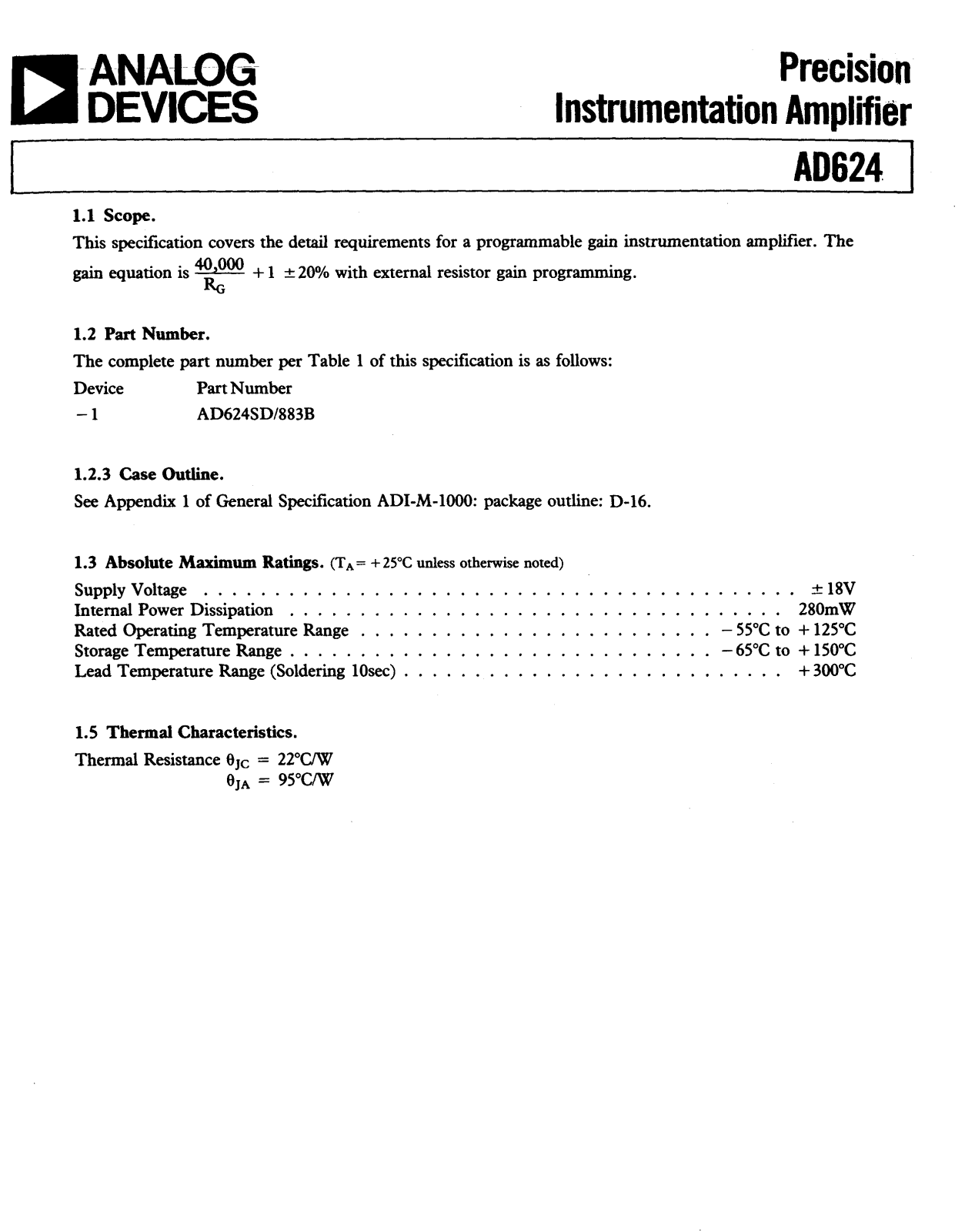 ANALOG DEVICES AD624 Service Manual