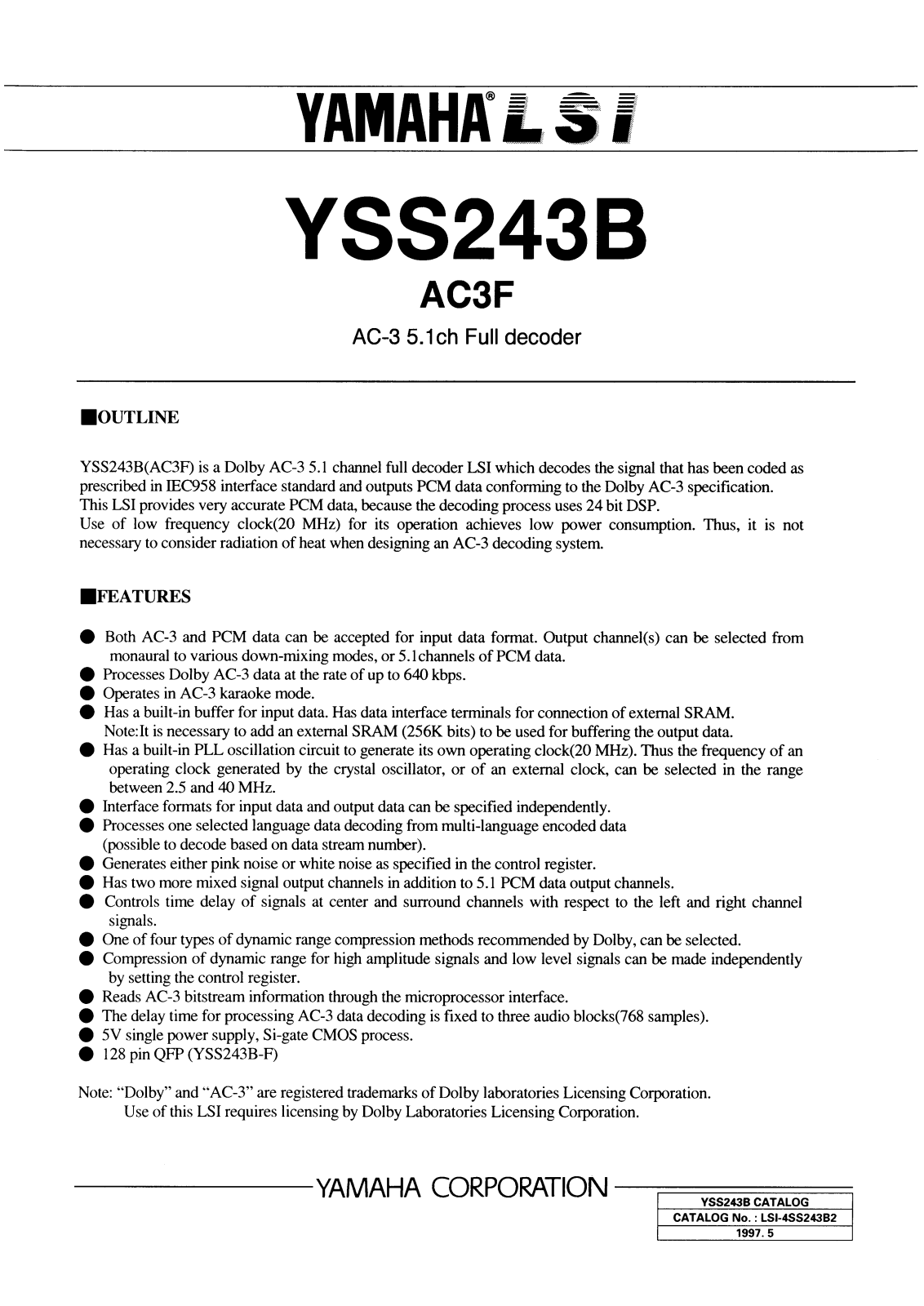 YAMAHA YSS243B-F Datasheet