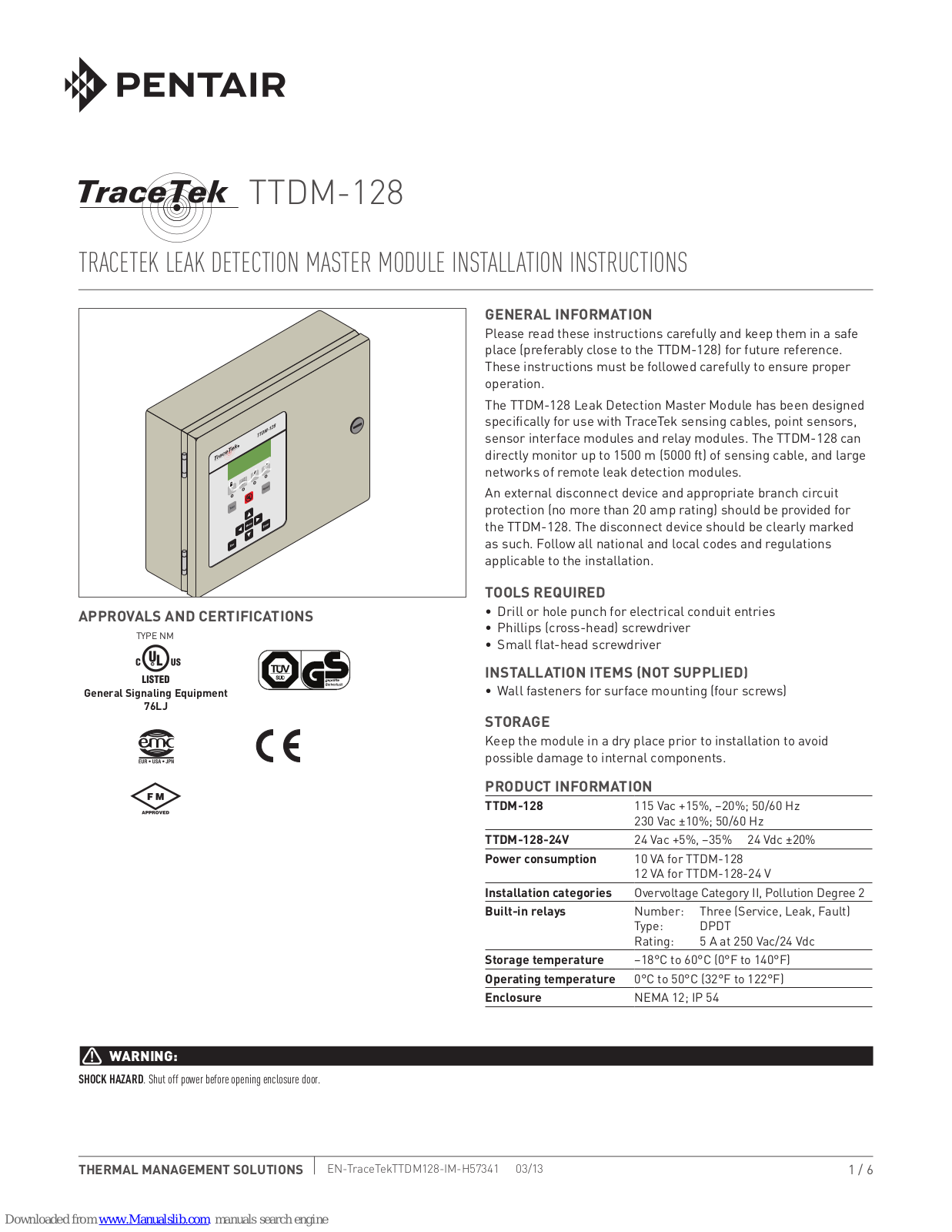 Pentair TraceTek TTDM-128, TraceTek TTDM-128-24V Installation Instructions Manual