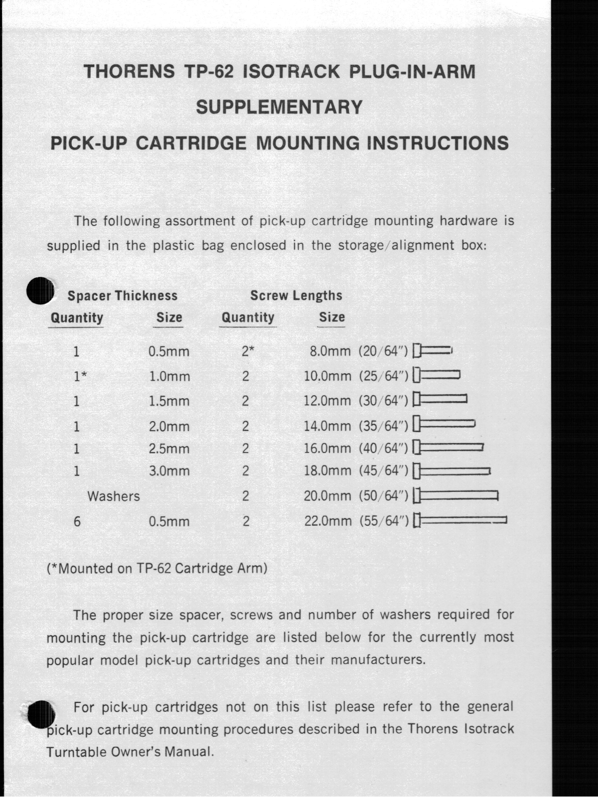 THORENS TP-62 Service Manual