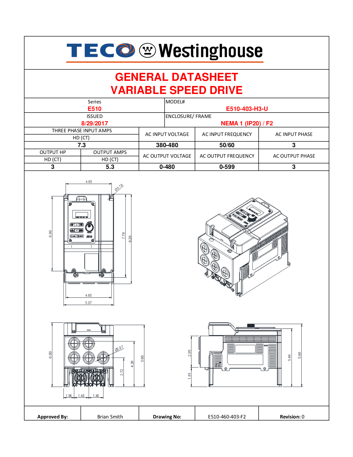 Teco E510-403-H3-U Data Sheet