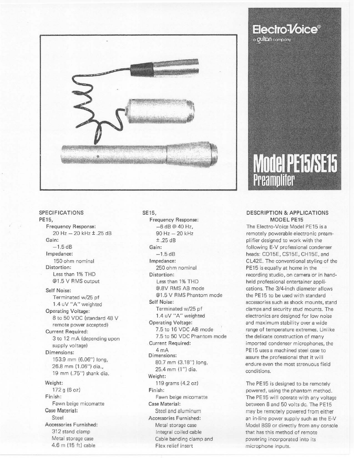 Electro-Voice PE15, SE15 User Manual