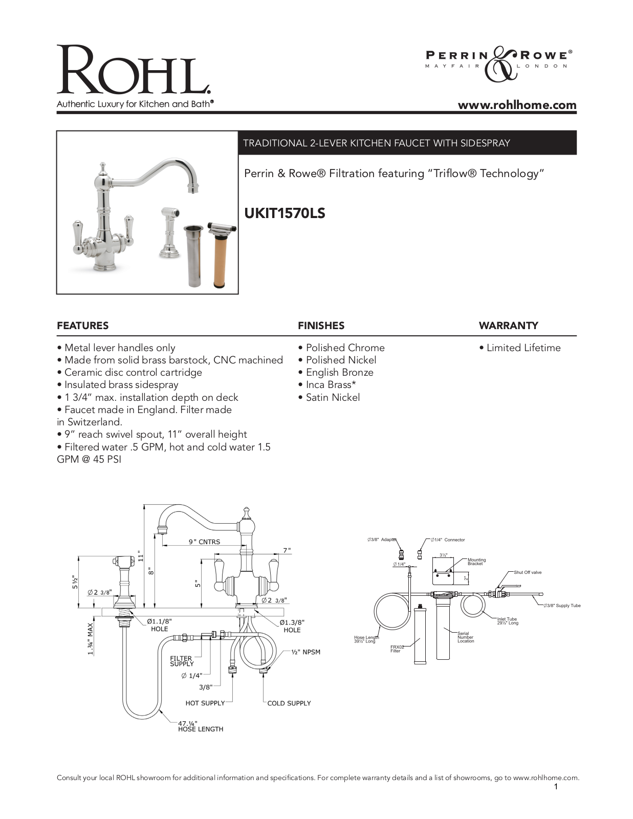 Rohl UKIT1570LSSEG2 Specifications