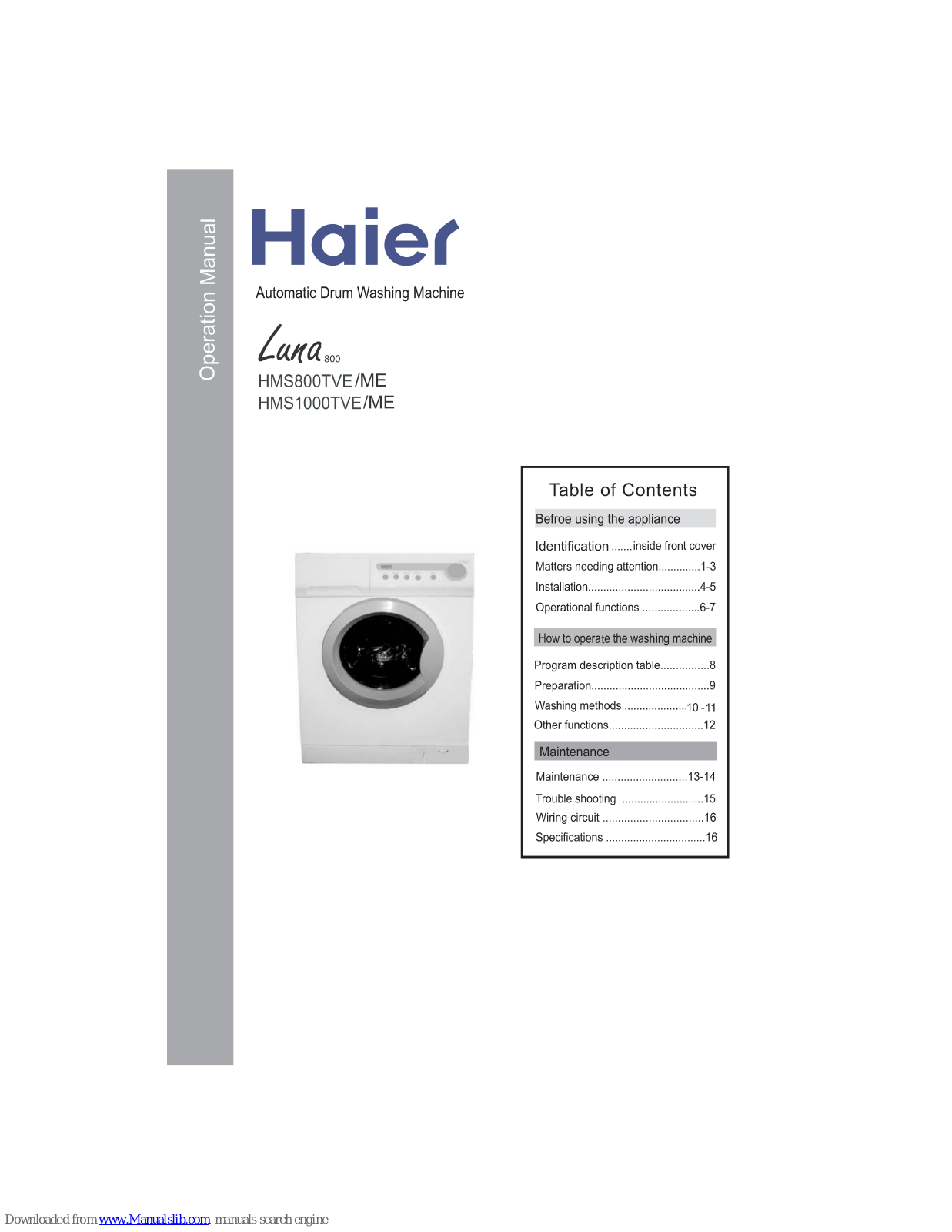 Haier HMS800TVE, LUNA800, HMS1000TME, HMS800TME Operation Manual