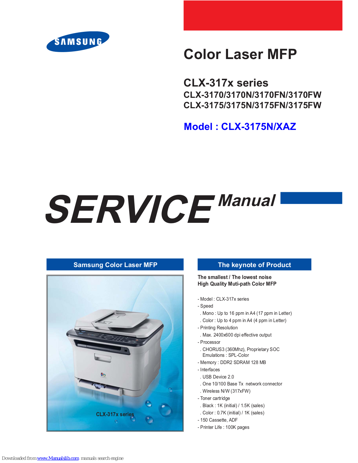 Samsung CLX-3175N/XAZ, CLX-3170, CLX-3170N, CLX-3170FN, CLX-3170FW Service Manual