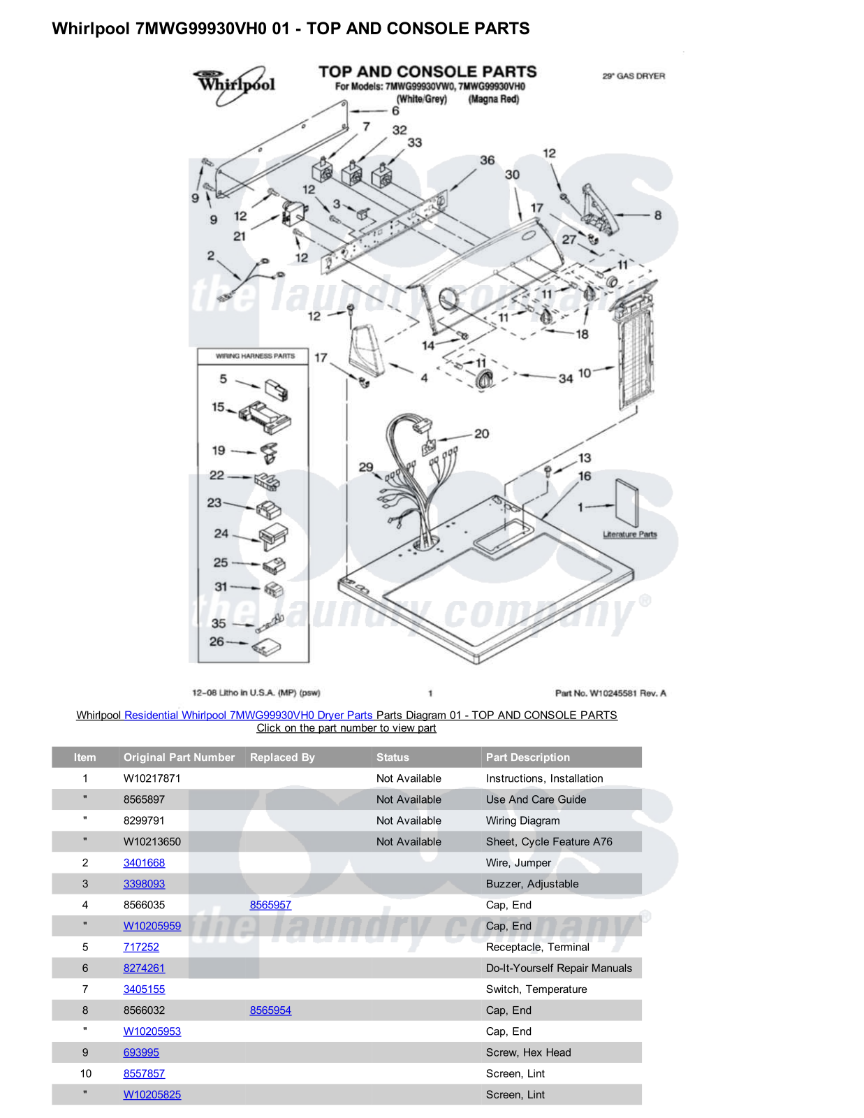 Whirlpool 7MWG99930VH0 Parts Diagram