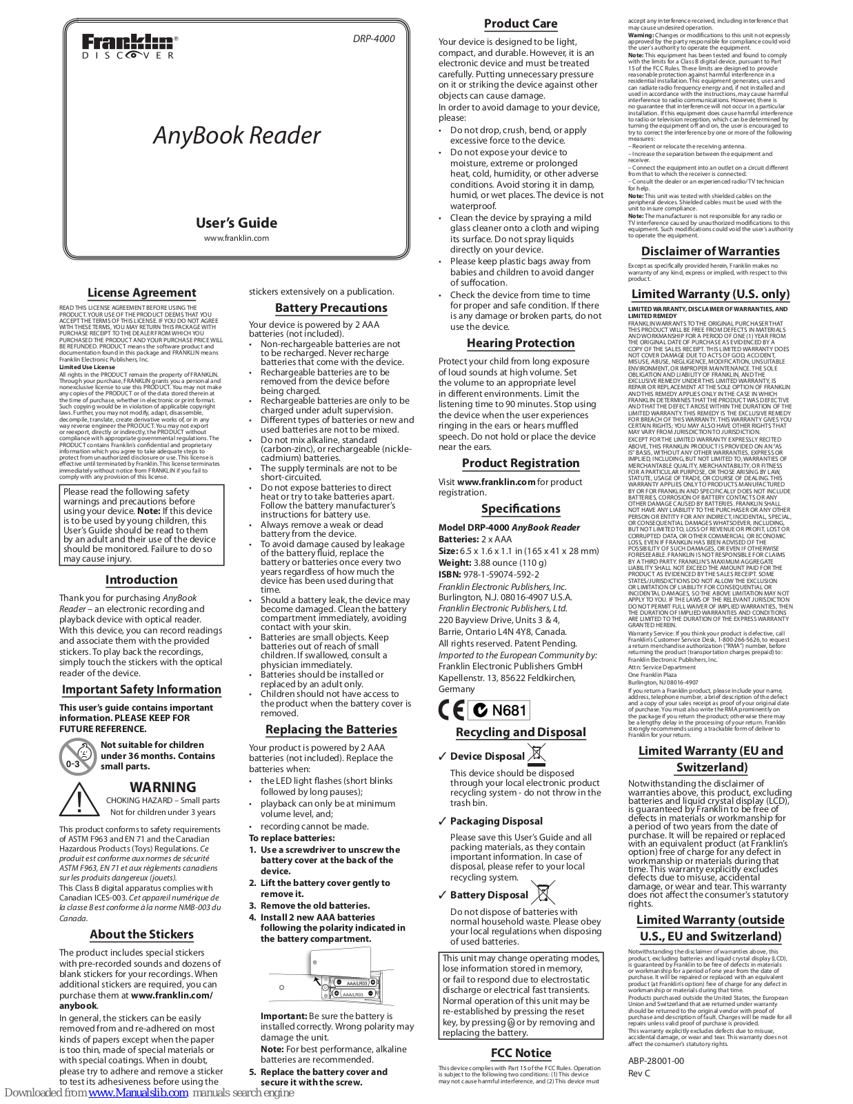 Franklin DRP-4000 AnyBook Reader User Manual