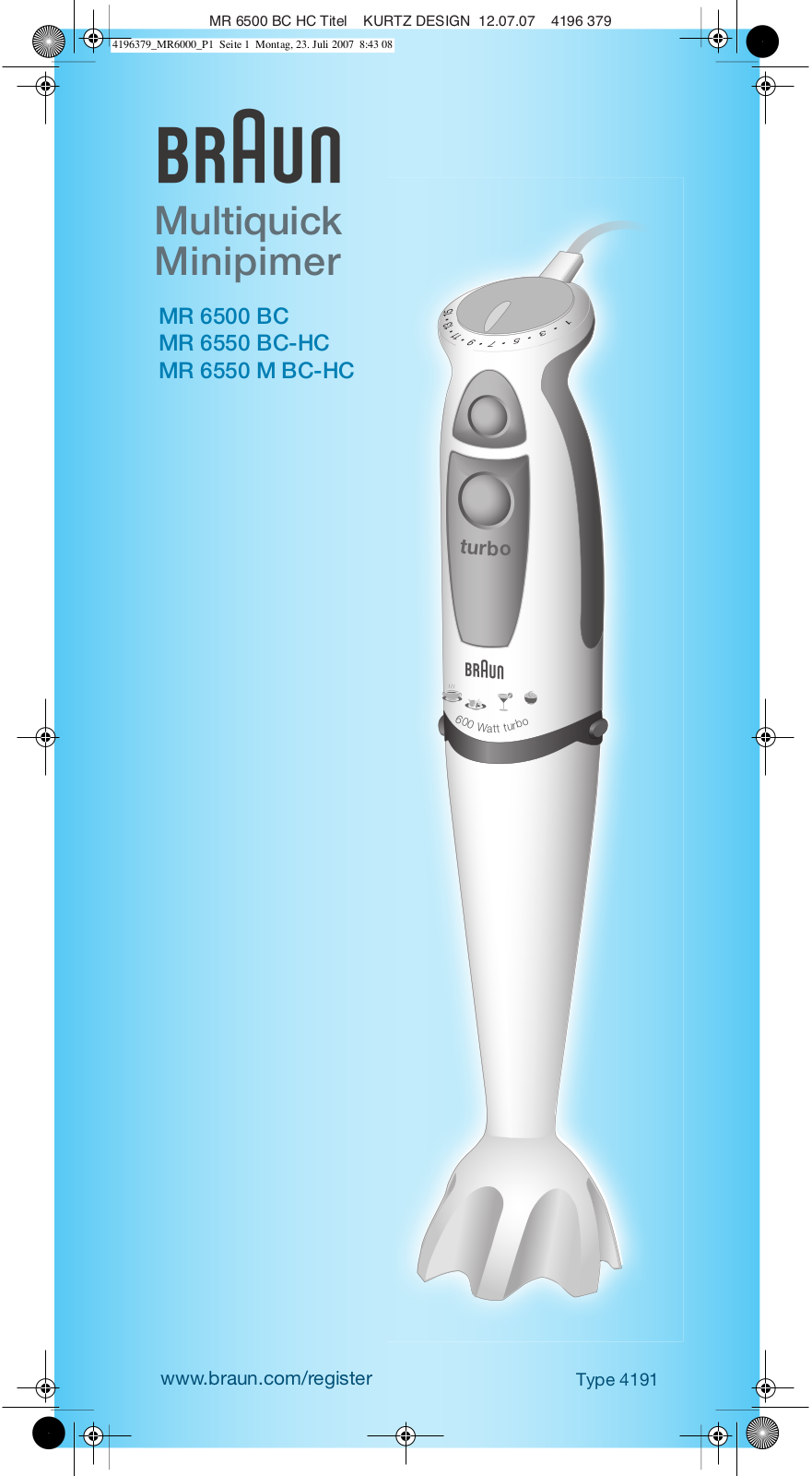 Braun MR 6550 M BC-HC, MR 6550 BC-HC User Manual