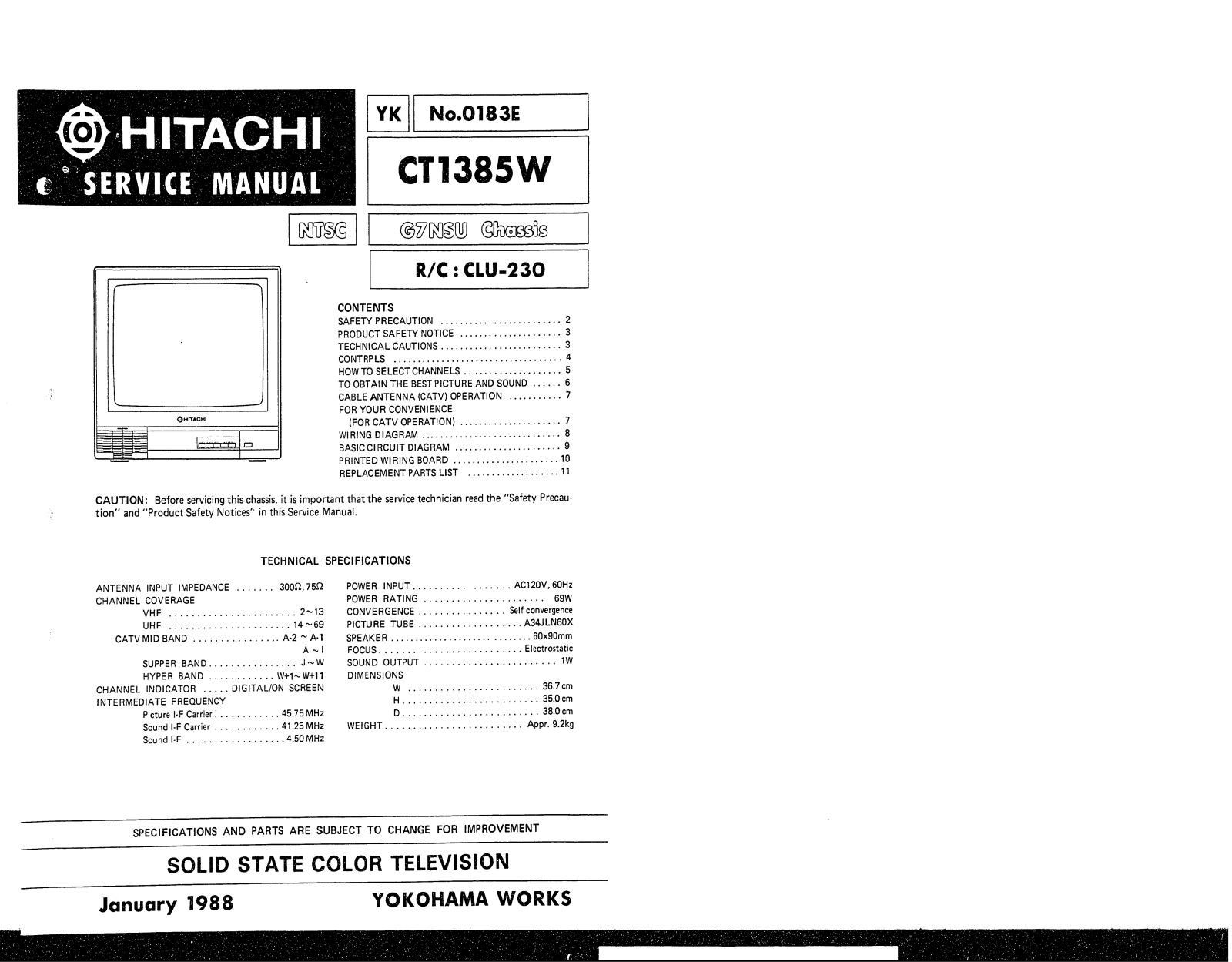 Hitachi CT1385W Schematic