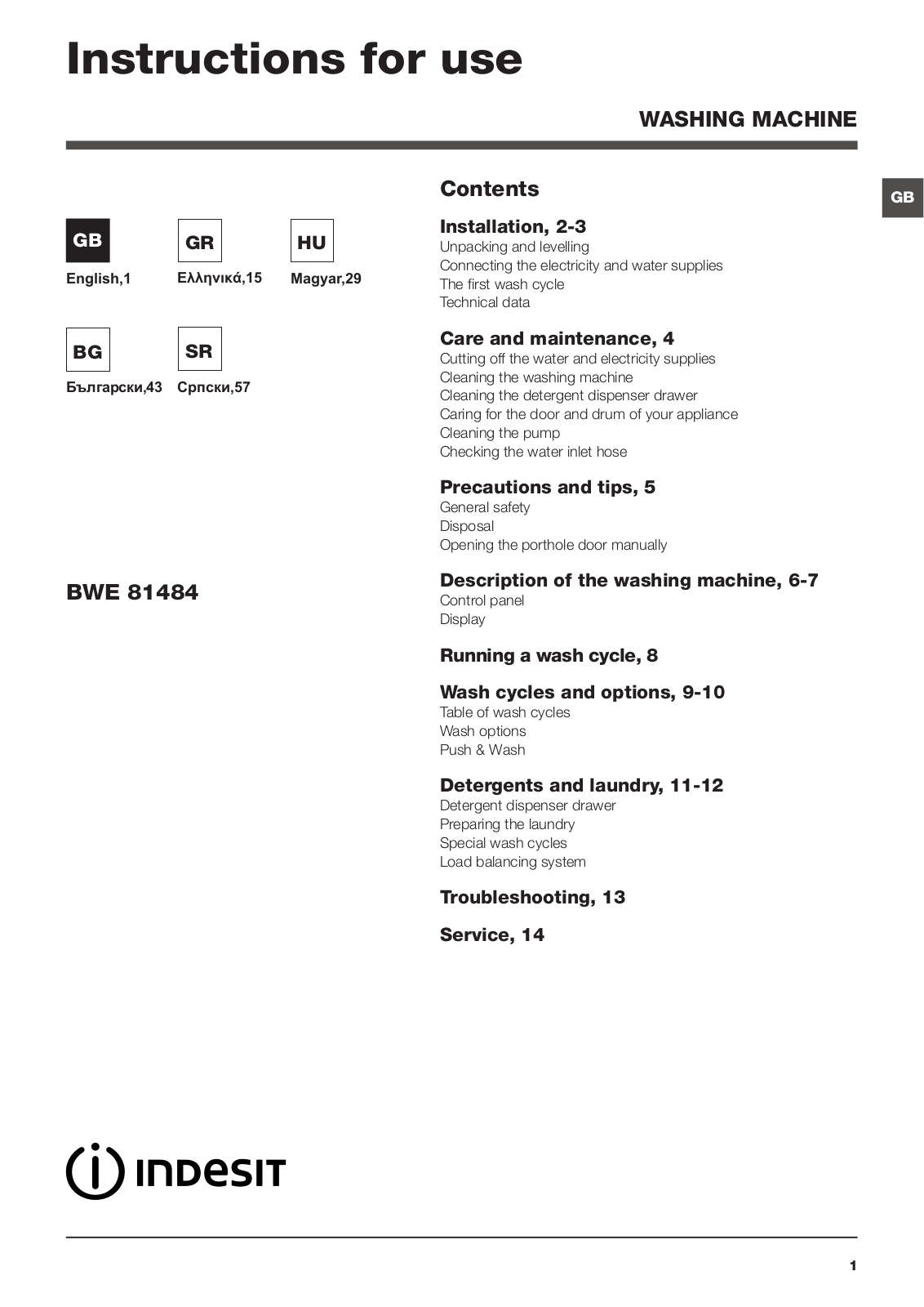 INDESIT BWE 81484X WSSS EU User Manual