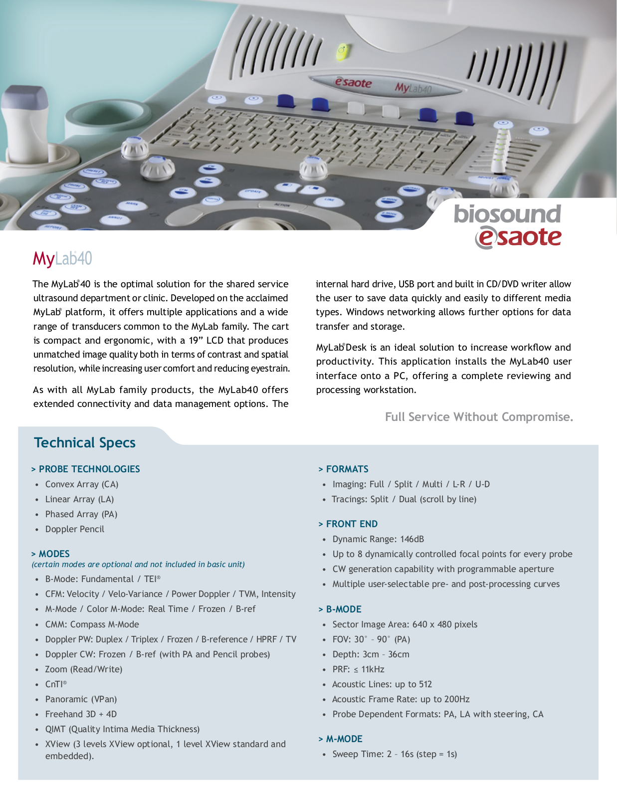 Esaote MyLab 40 Technical Specs