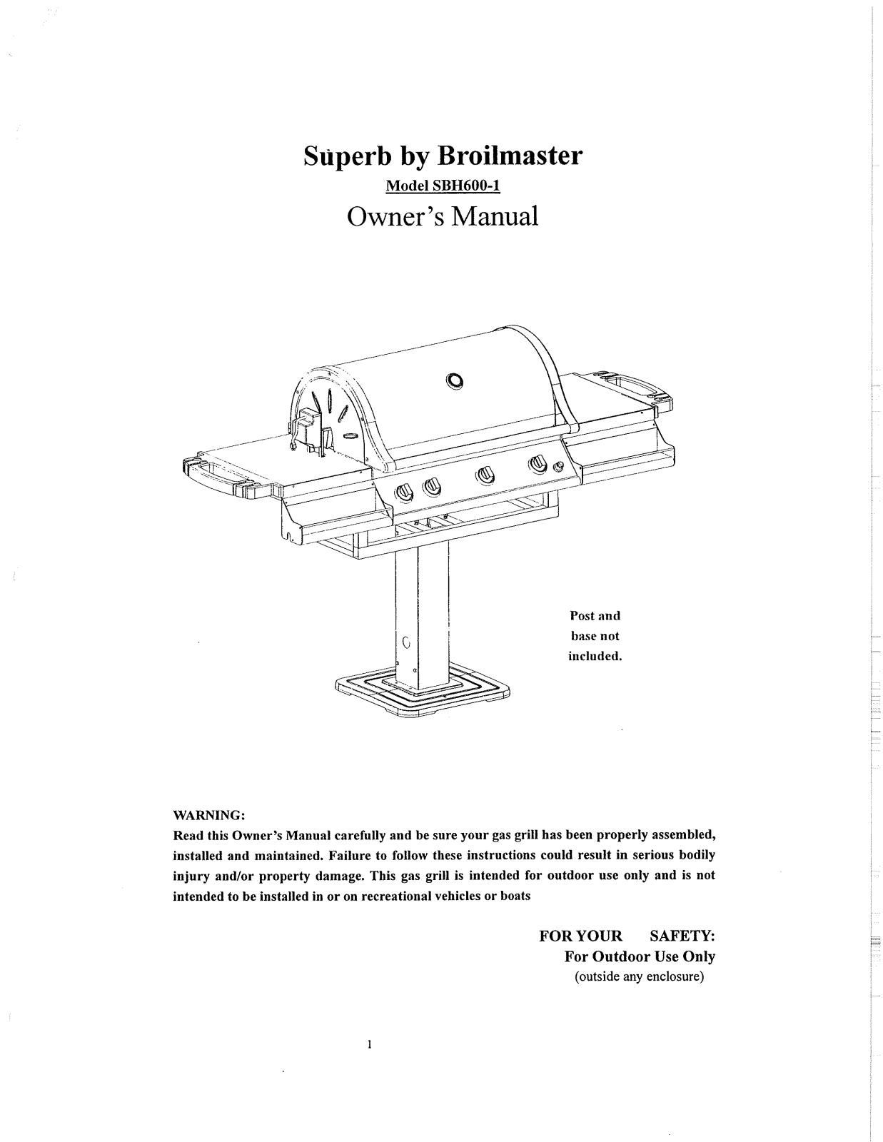 Broilmaster Sbh600-1 Owner's Manual