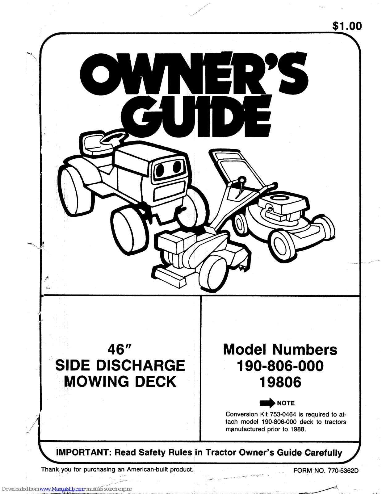 MTD 190-806-000, 19806, 806 Owner's Manual