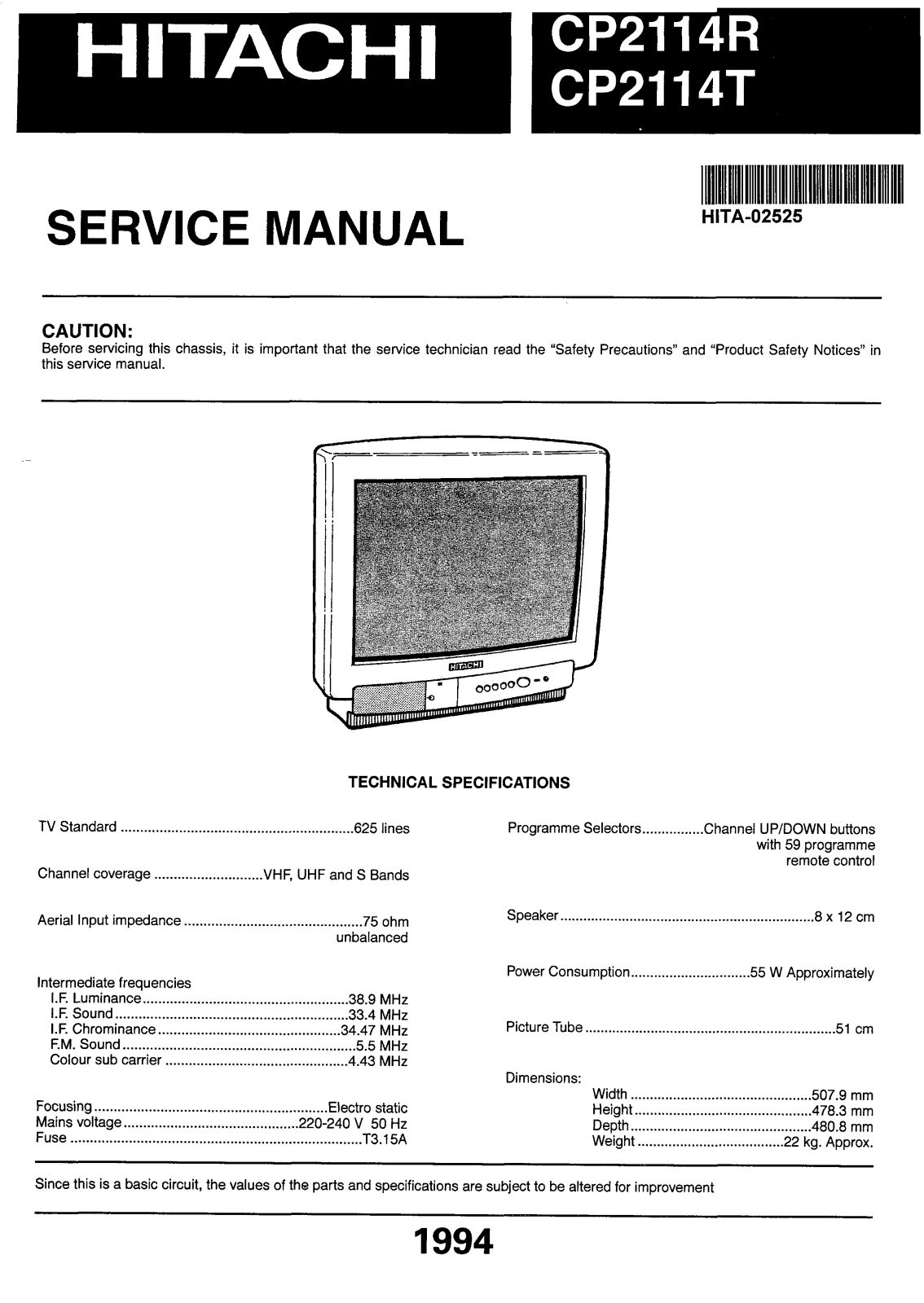 Hitachi CP2114R, CP2114T Service manual