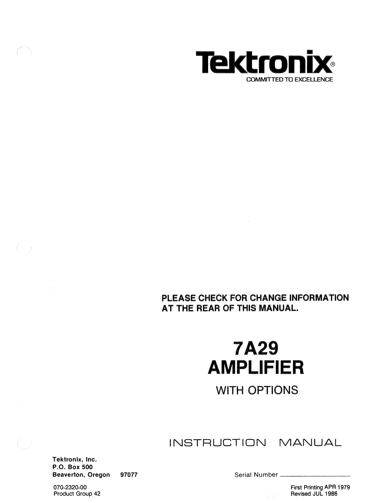 Tektronix 7A29 User Manual