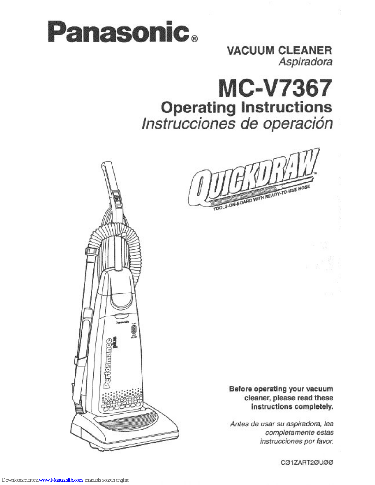 Panasonic MCV736701 - UPRIGHT VACUUM, QuickDraw MC-V7367 Operating Instructions Manual