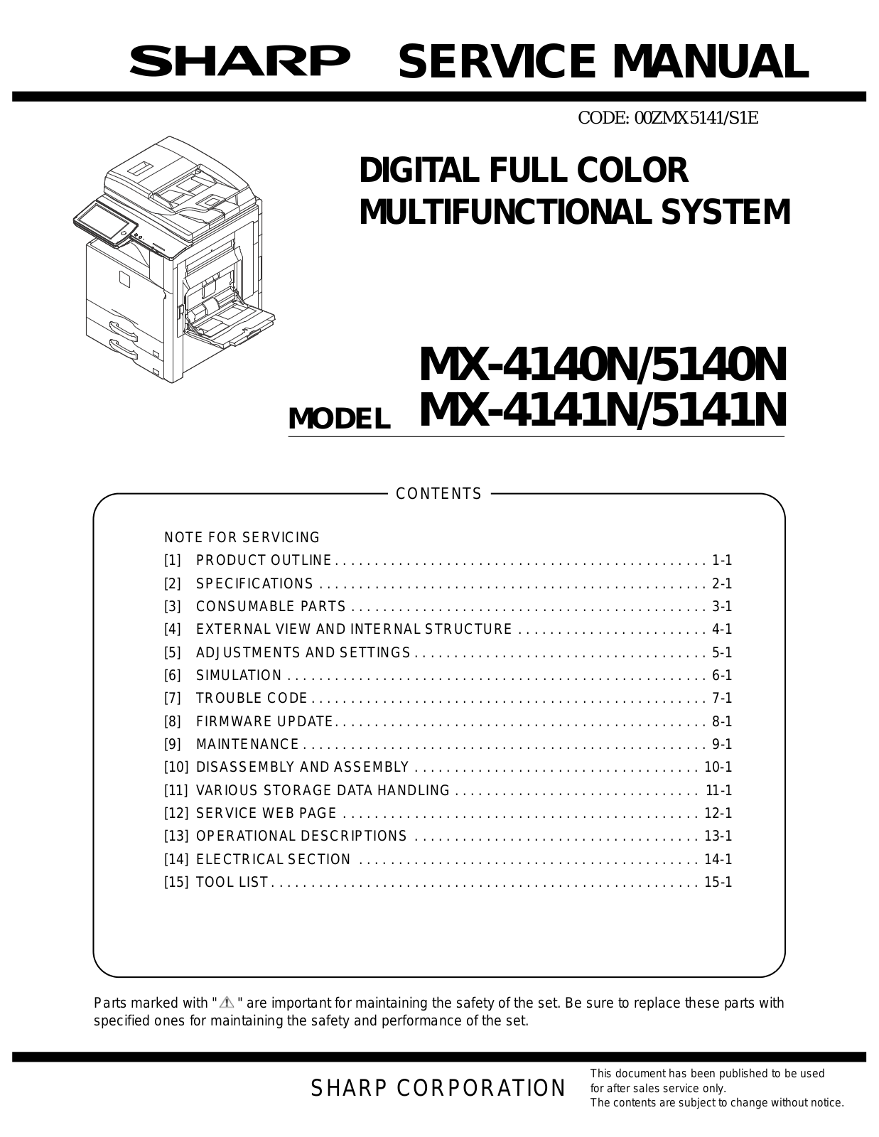 Sharp MX-4140N, MX-5140N, MX-4141N, MX-5141N Service Manual