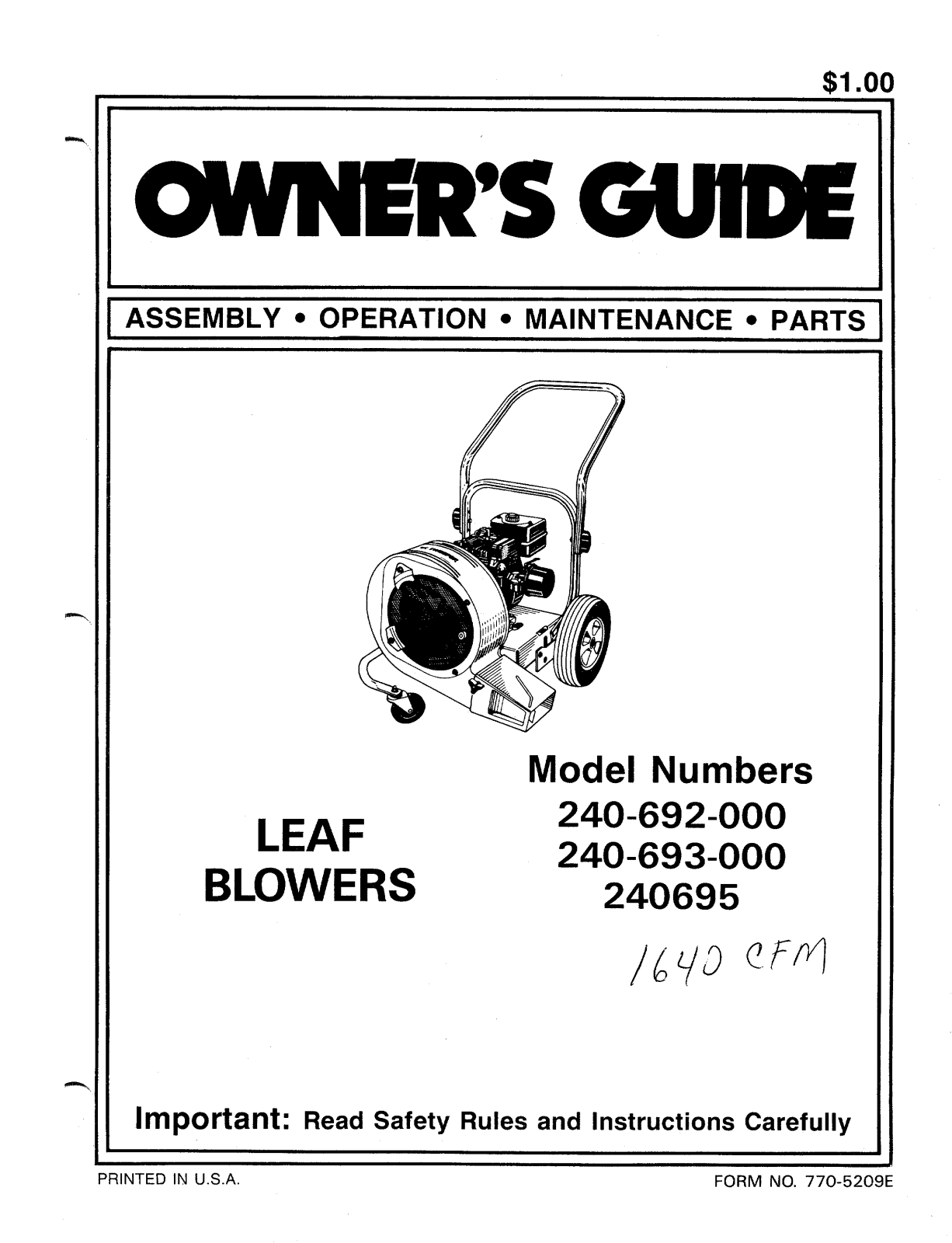 MTD 240-693-000, 240695 User Manual