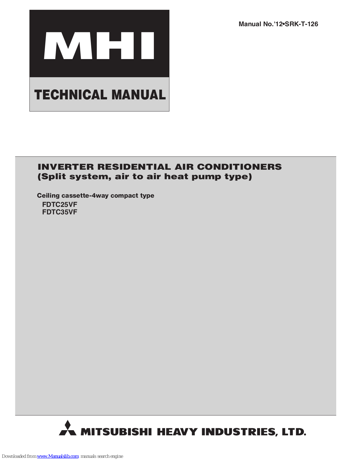 Mitsubishi Heavy Industries FDTC25VF, SRC25ZJX-S, SRC35ZJX-S, TC-PSA-25W-E, FDTC35VF Technical Manual