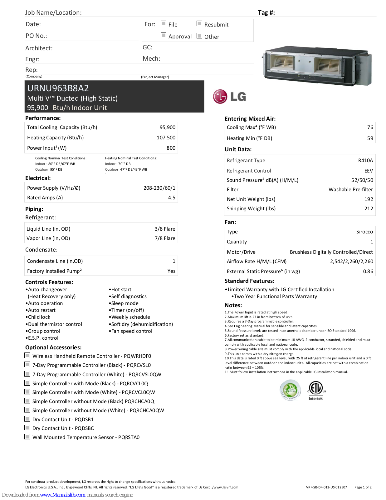 LG URNU963B8A2 Quick Manual