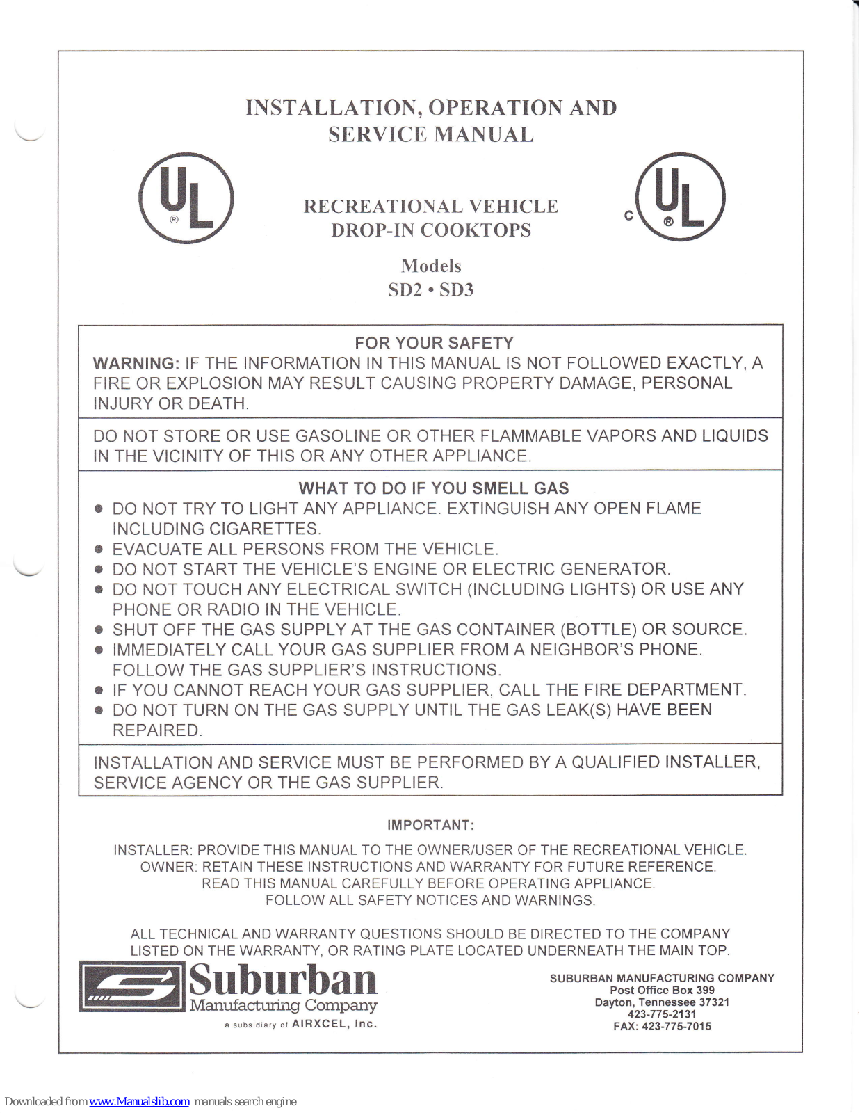 Suburban SD2, SD3 Installation, Operation And Service Manual - ManualMachine.com