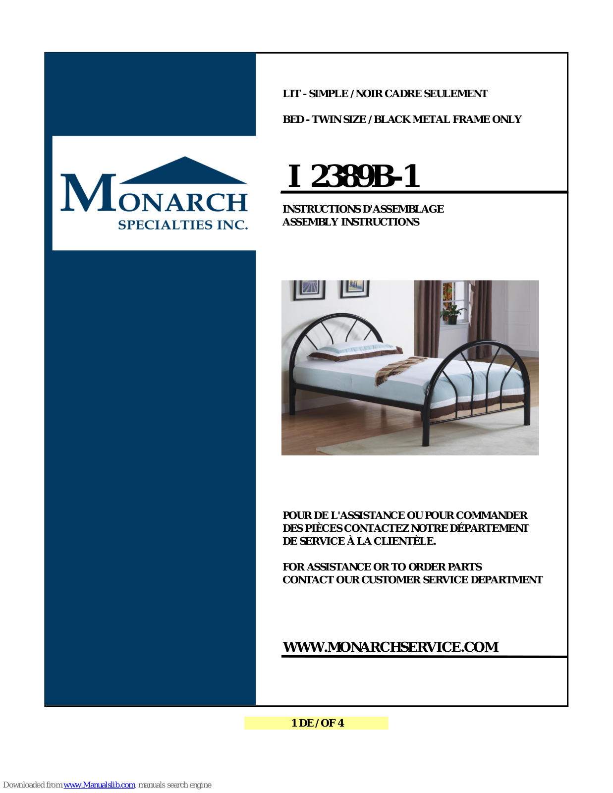 Monarch Specialties I 2389B-1 Assembly Instructions Manual