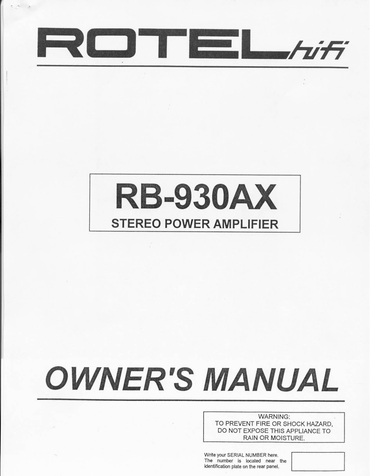 Rotel RB930AX User Manual