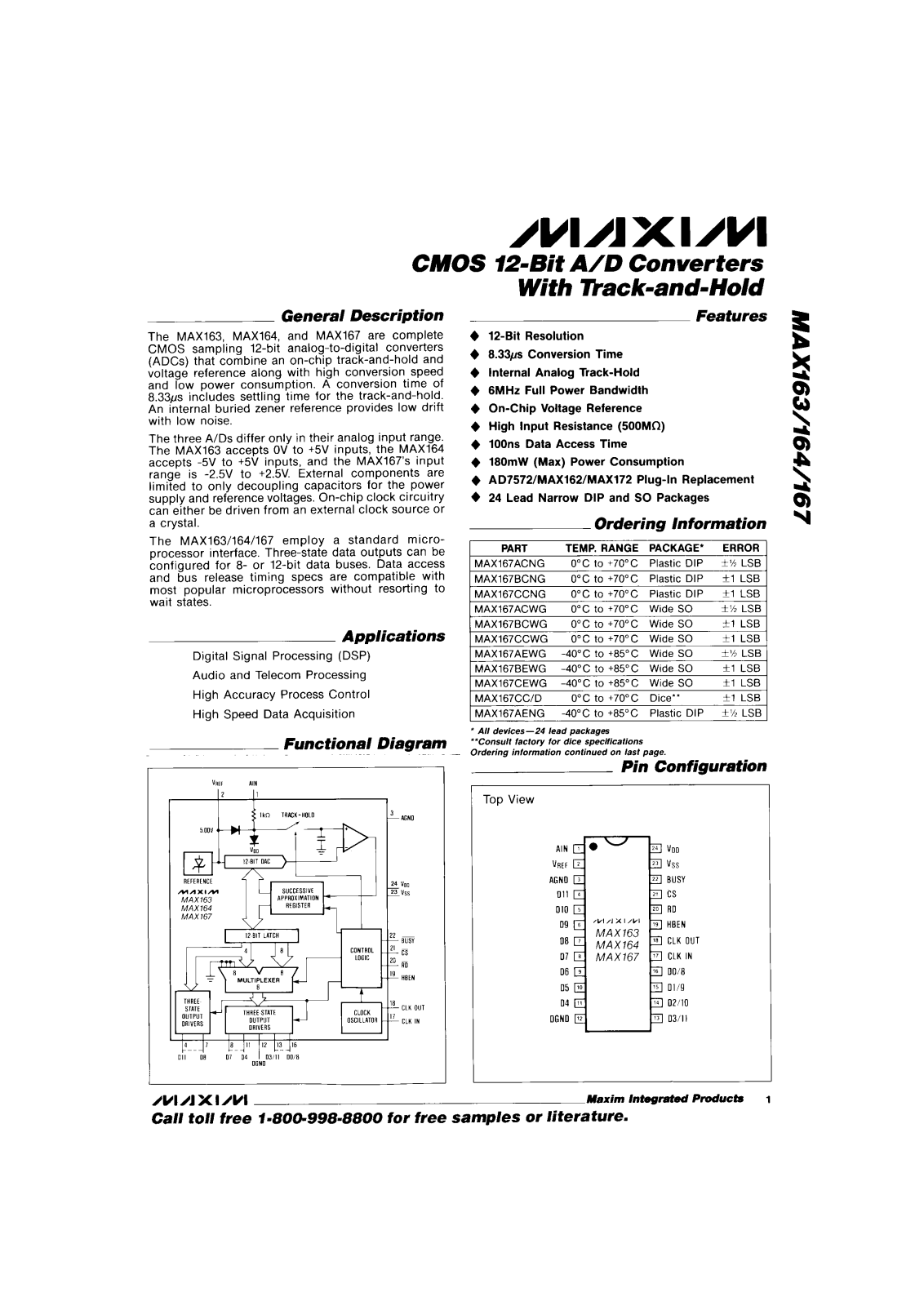 Maxim MAX167AEWG, MAX167ACWG, MAX167CMRG, MAX167CEWG, MAX167CENG Datasheet