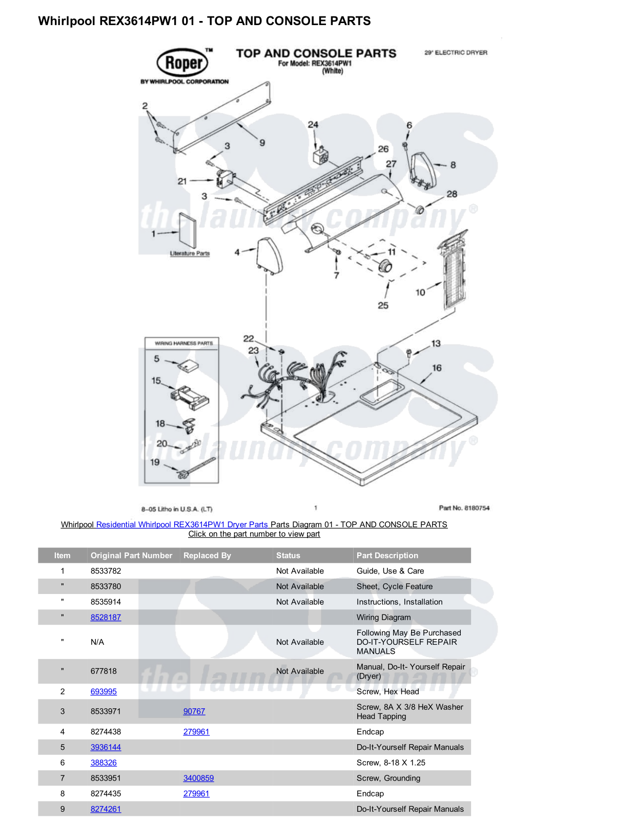 Whirlpool REX3614PW1 Parts Diagram