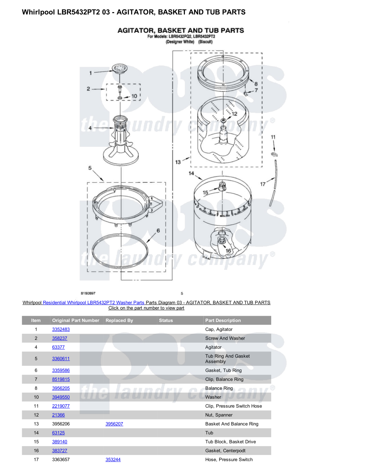 Whirlpool LBR5432PT2 Parts Diagram