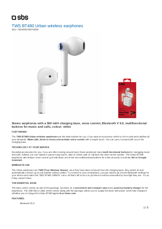 SBS TEEARBT480TWSK User Manual