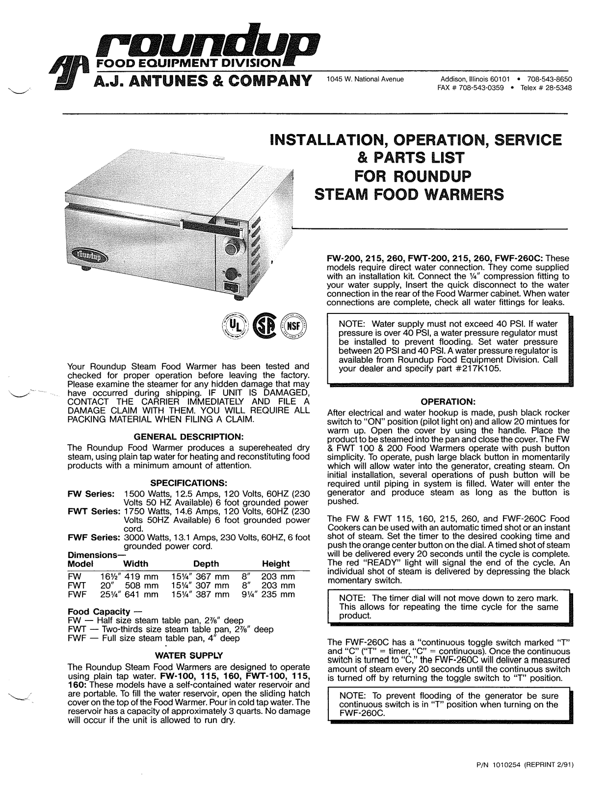 Antunes FW-260 Service Manual