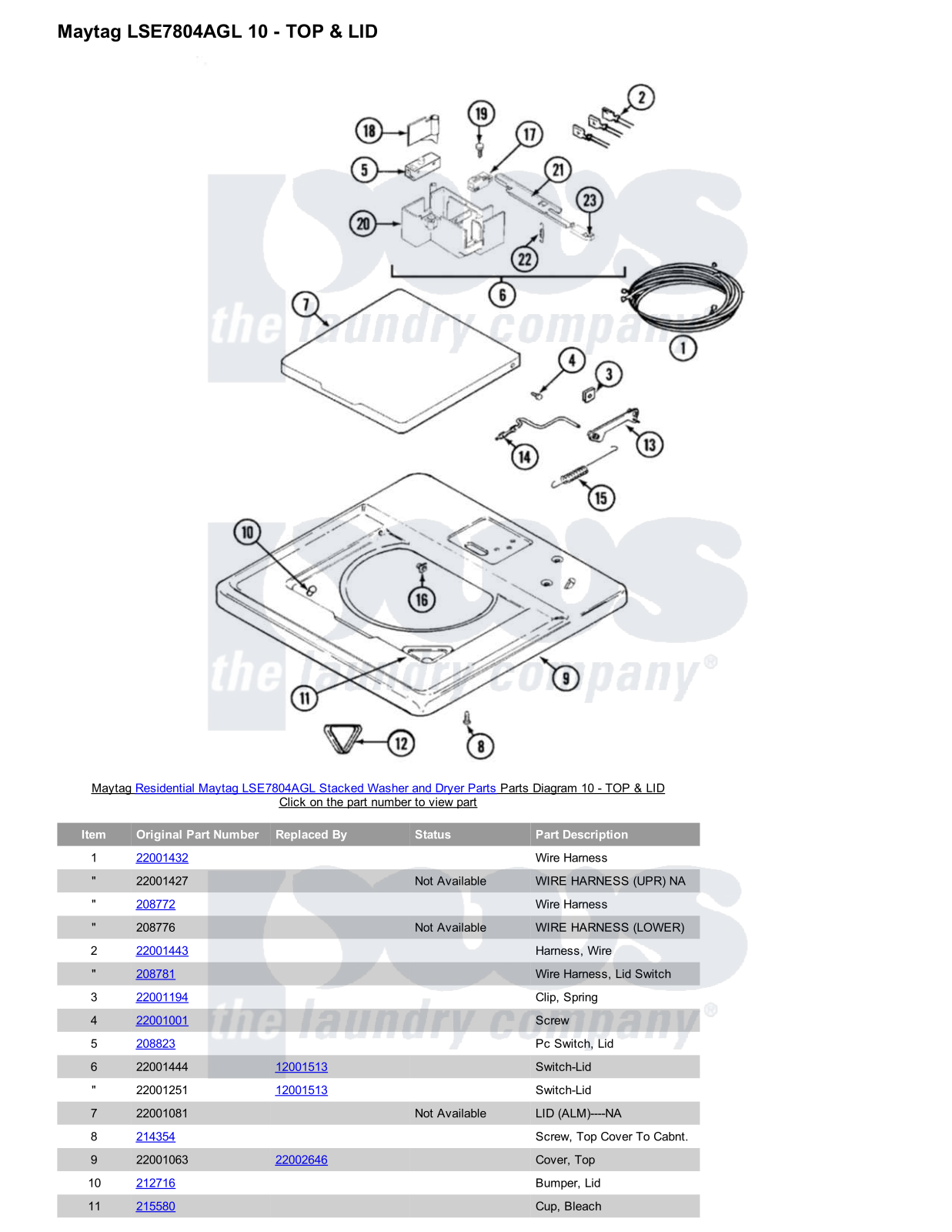 Maytag LSE7804AGL Stacked and Parts Diagram