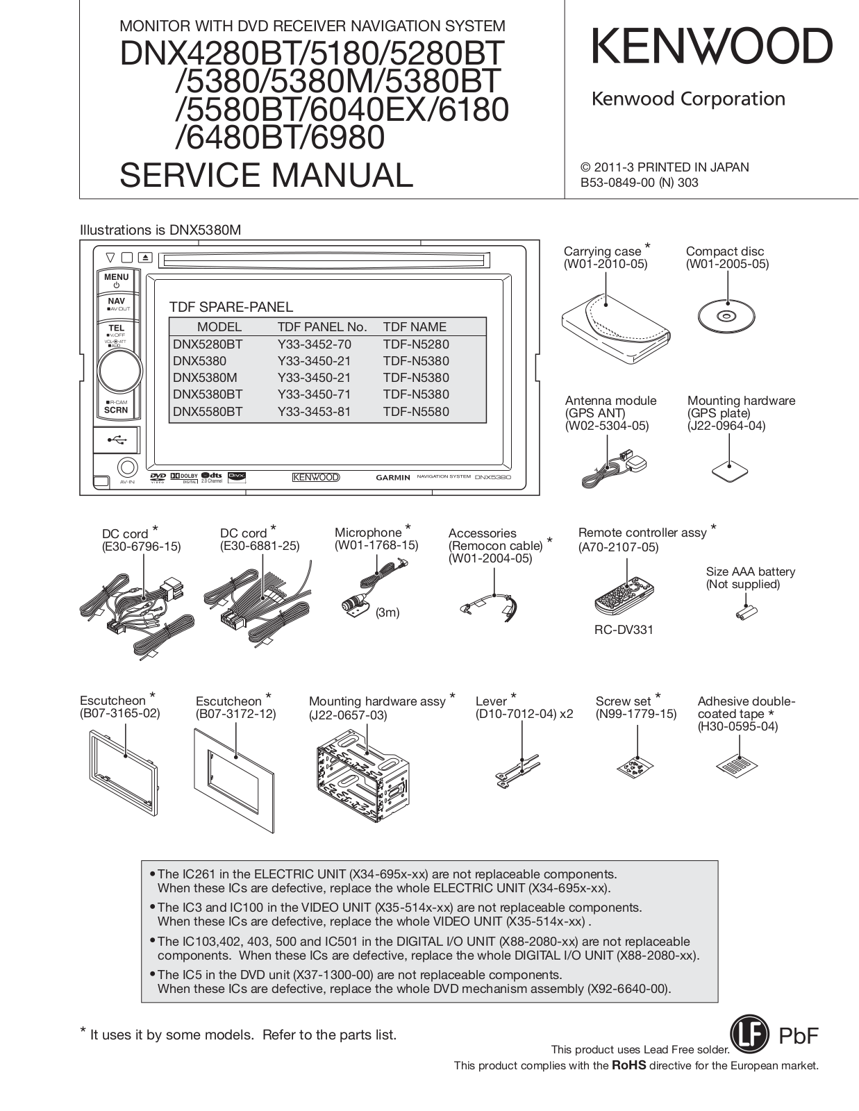 Kenwood DNX-6980, DNX-6480-BT, DNX-6040-EX, DNX-5580-BT, DNX-5380-M Service Manual