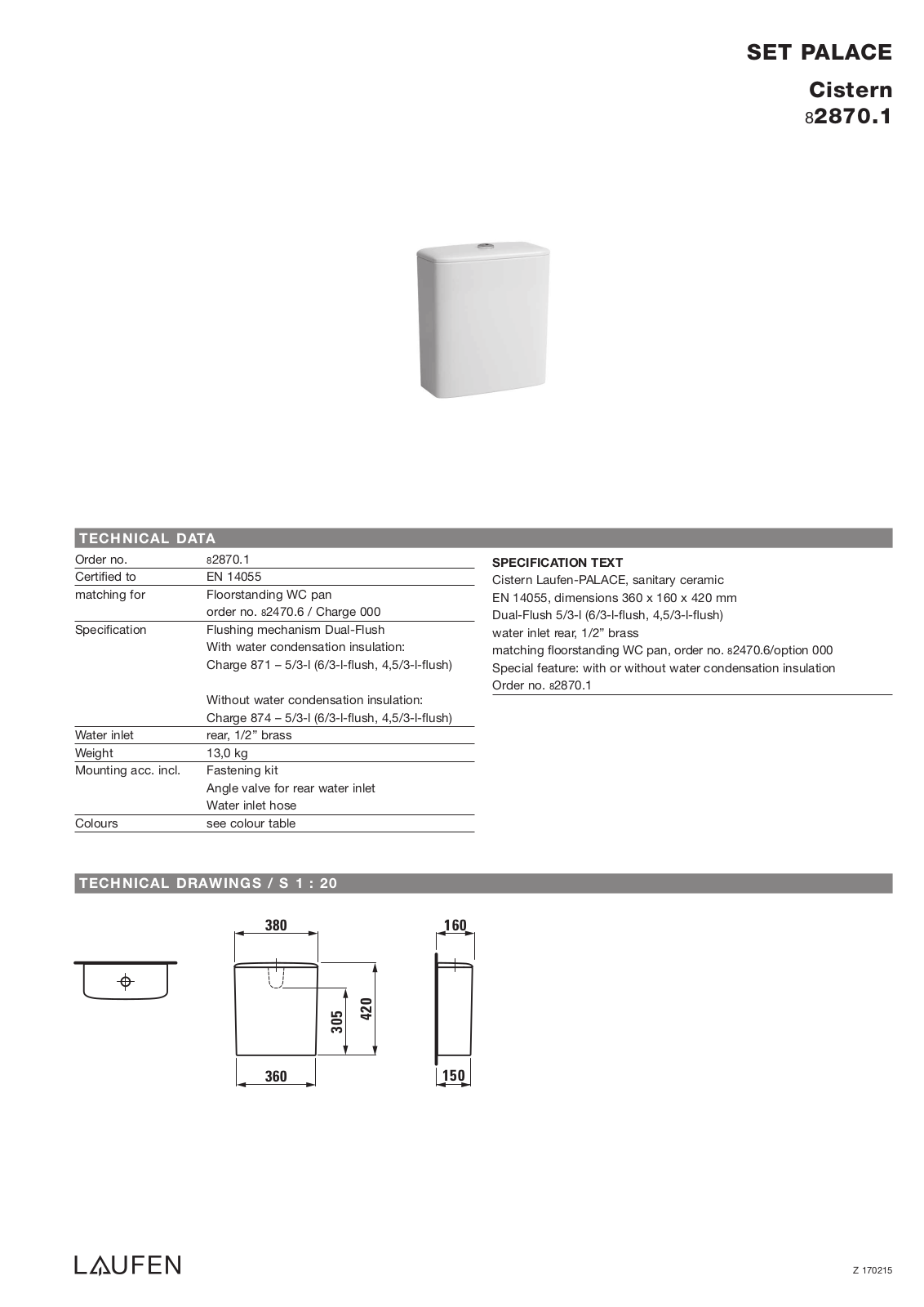 Laufen 8.2870.1 Datasheet