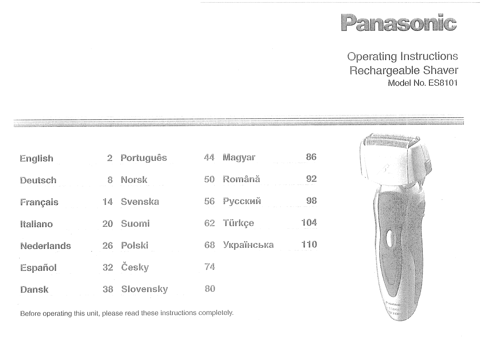 Panasonic WES9013Y1361 User Manual