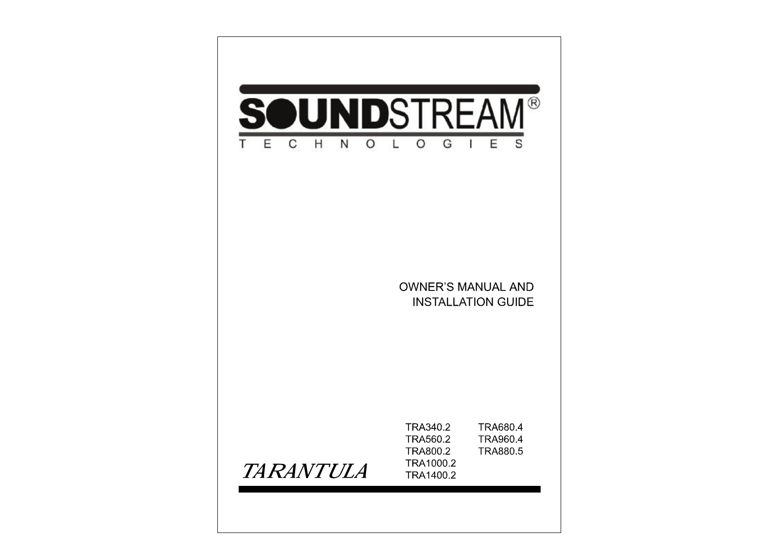 Soundstream TRA960.4 Owner's Manual