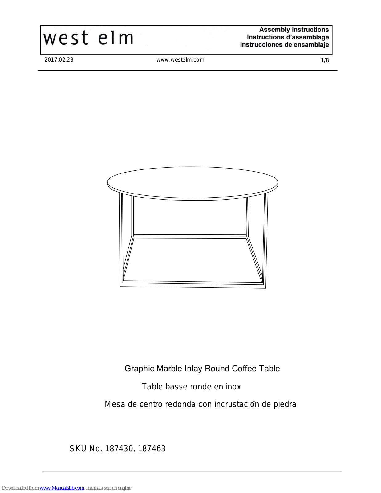 West Elm 187430, 187463 Assembly Instructions