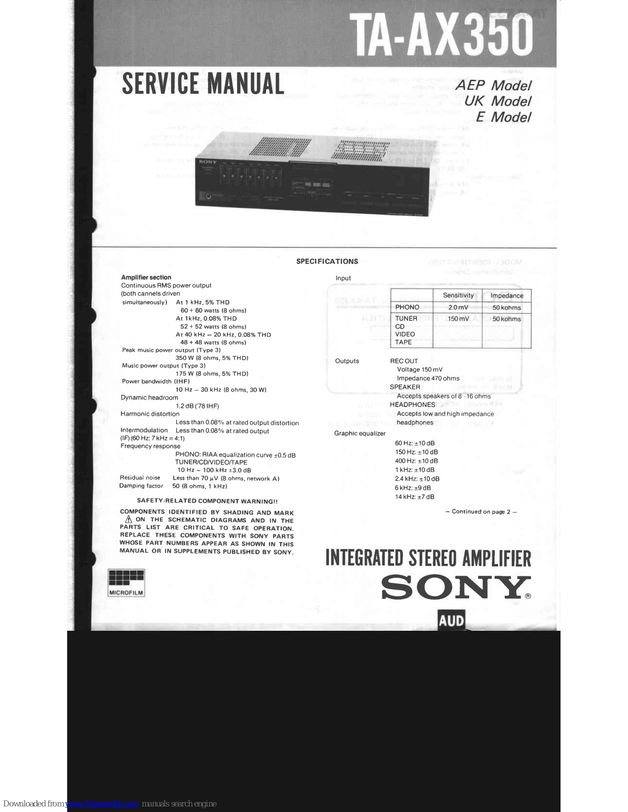 Sony TA-AX350 Service Manual