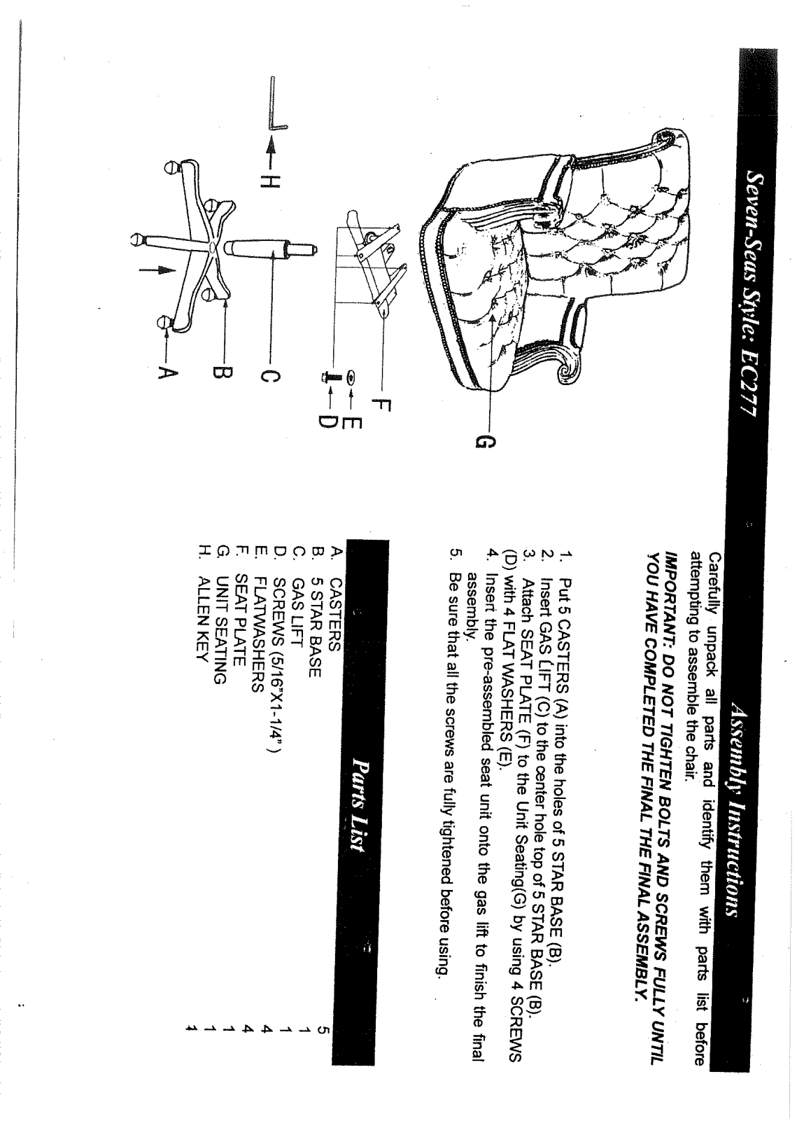 Hooker Furniture EC277 Assembly Guide