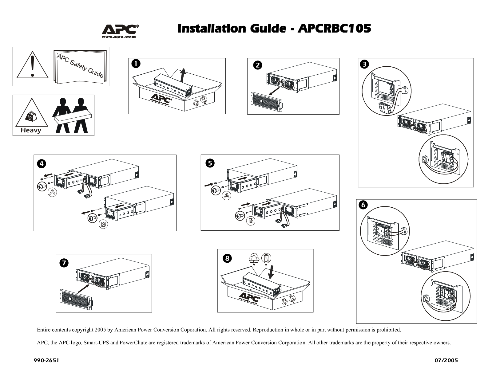 APC RBC10, 990-2651 07, RBC1, 2005, RBC105 User Manual