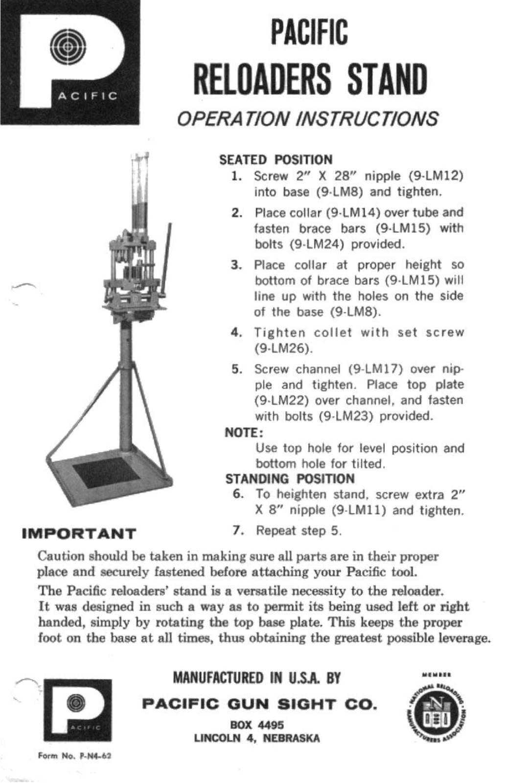 Pacific 9-LM Operating Instructions