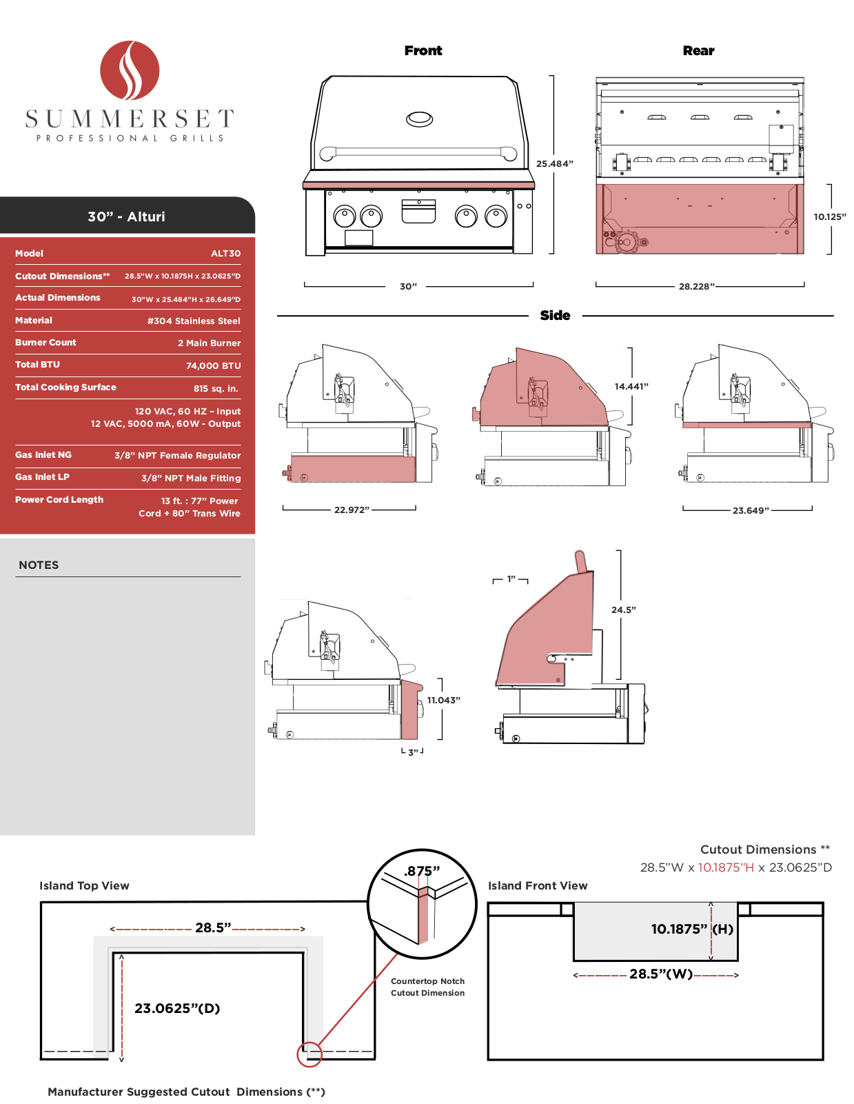 Summerset ALT30T Specifications Sheet - ManualMachine.com