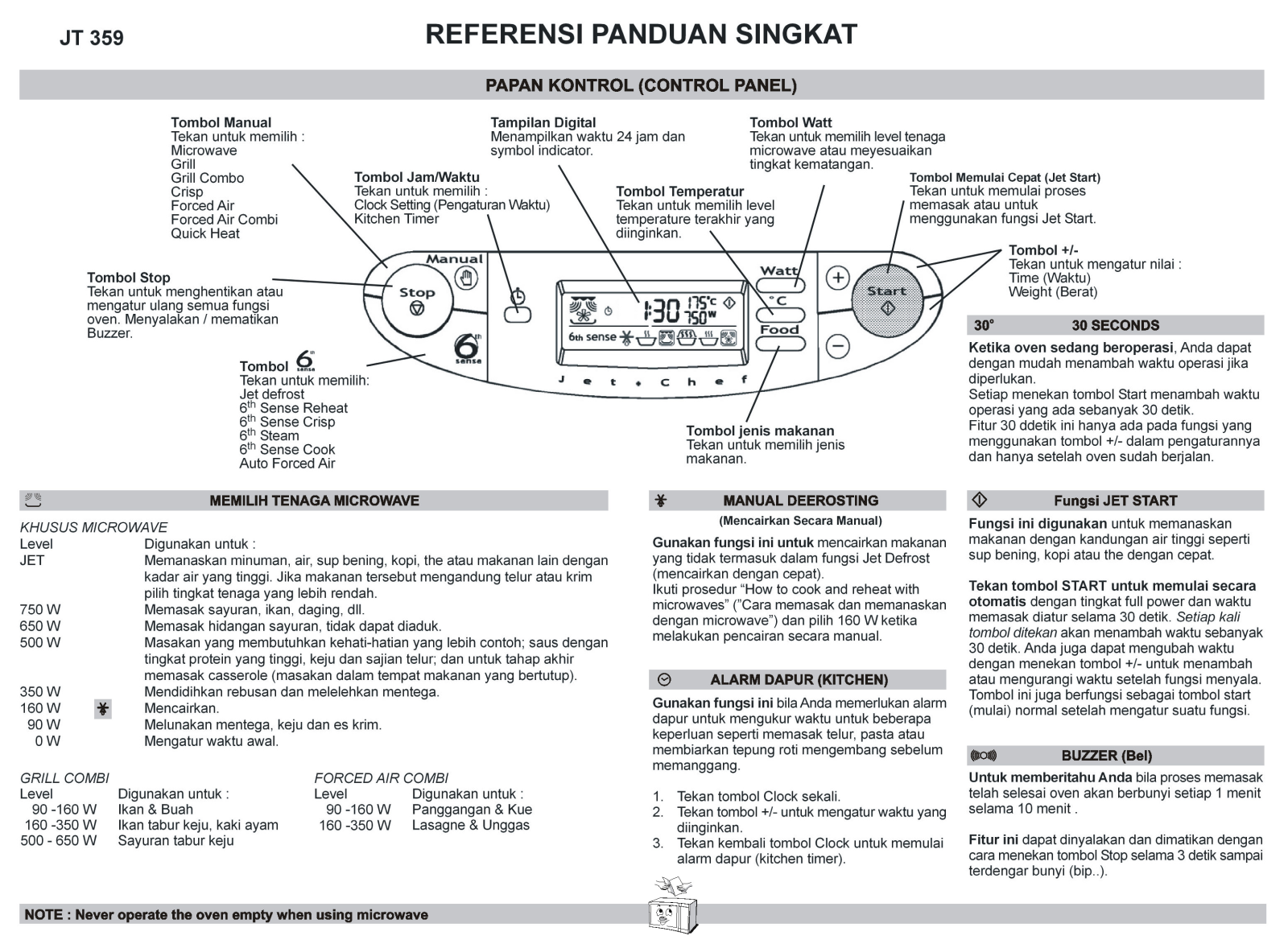 Whirlpool JT 359 black, JT 359 alu Quick reference guide