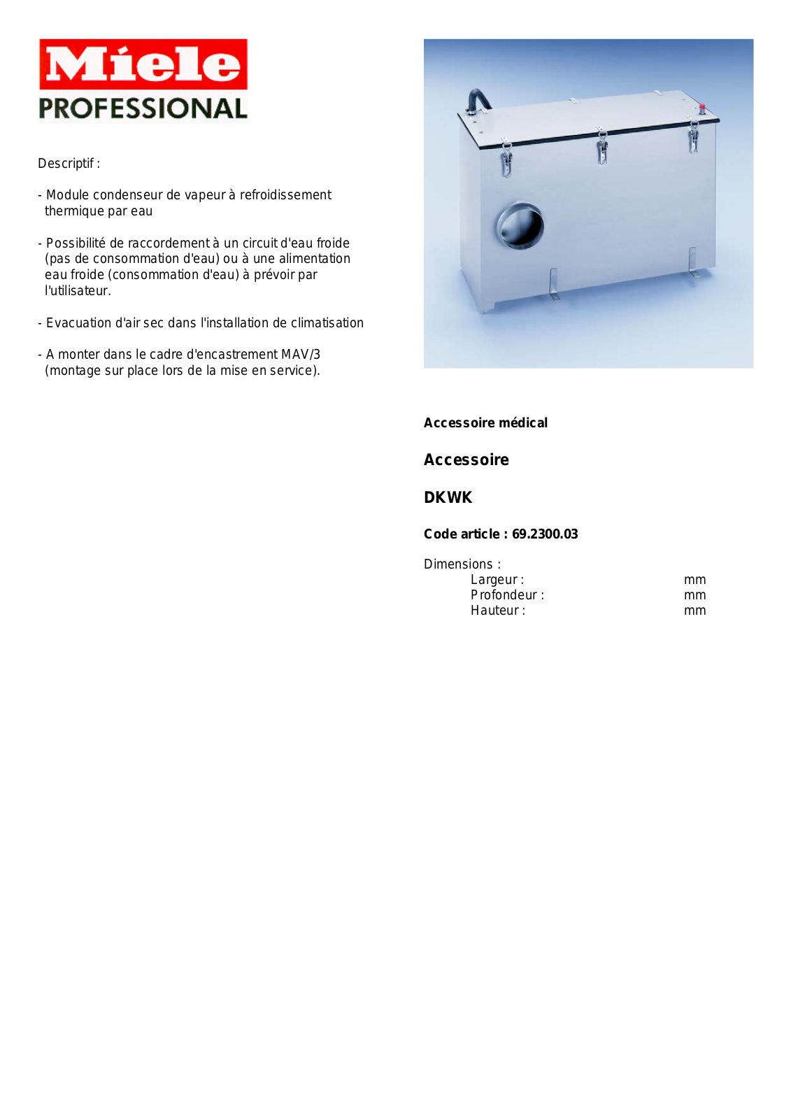 MIELE DKWK DESCRIPTIF User Manual