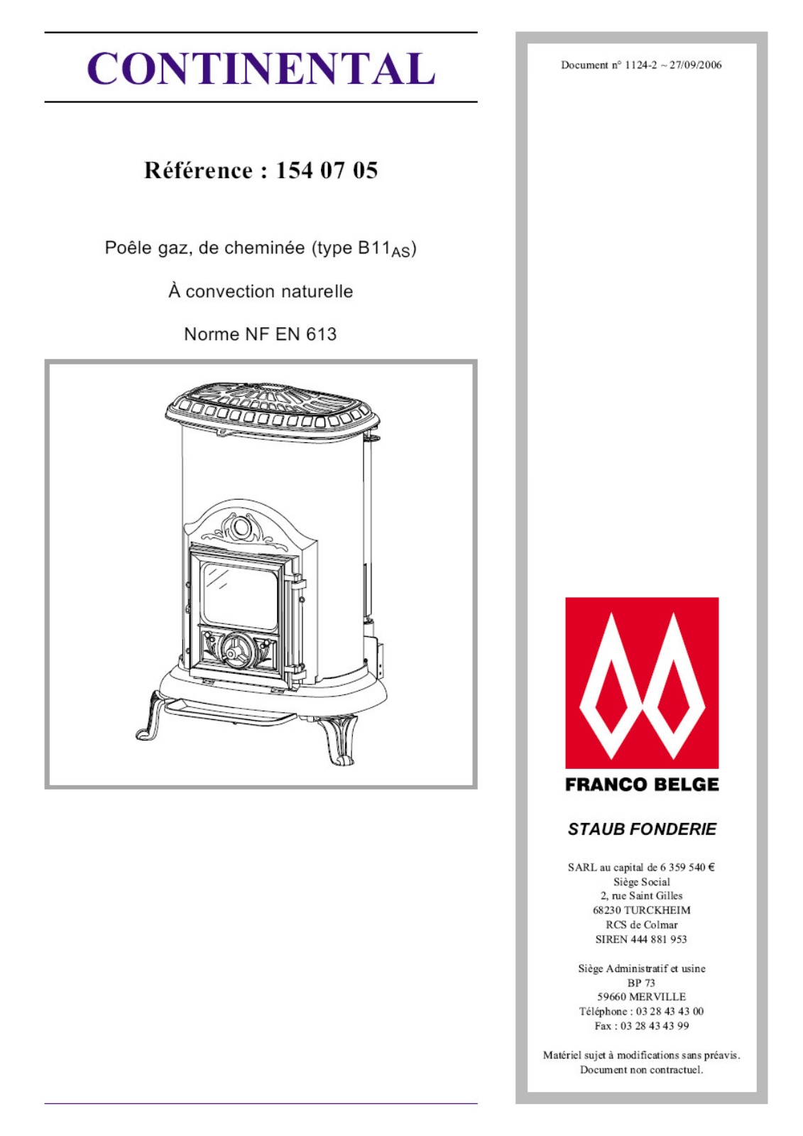 STAUB CONTINENTAL 154 07 05 User Manual